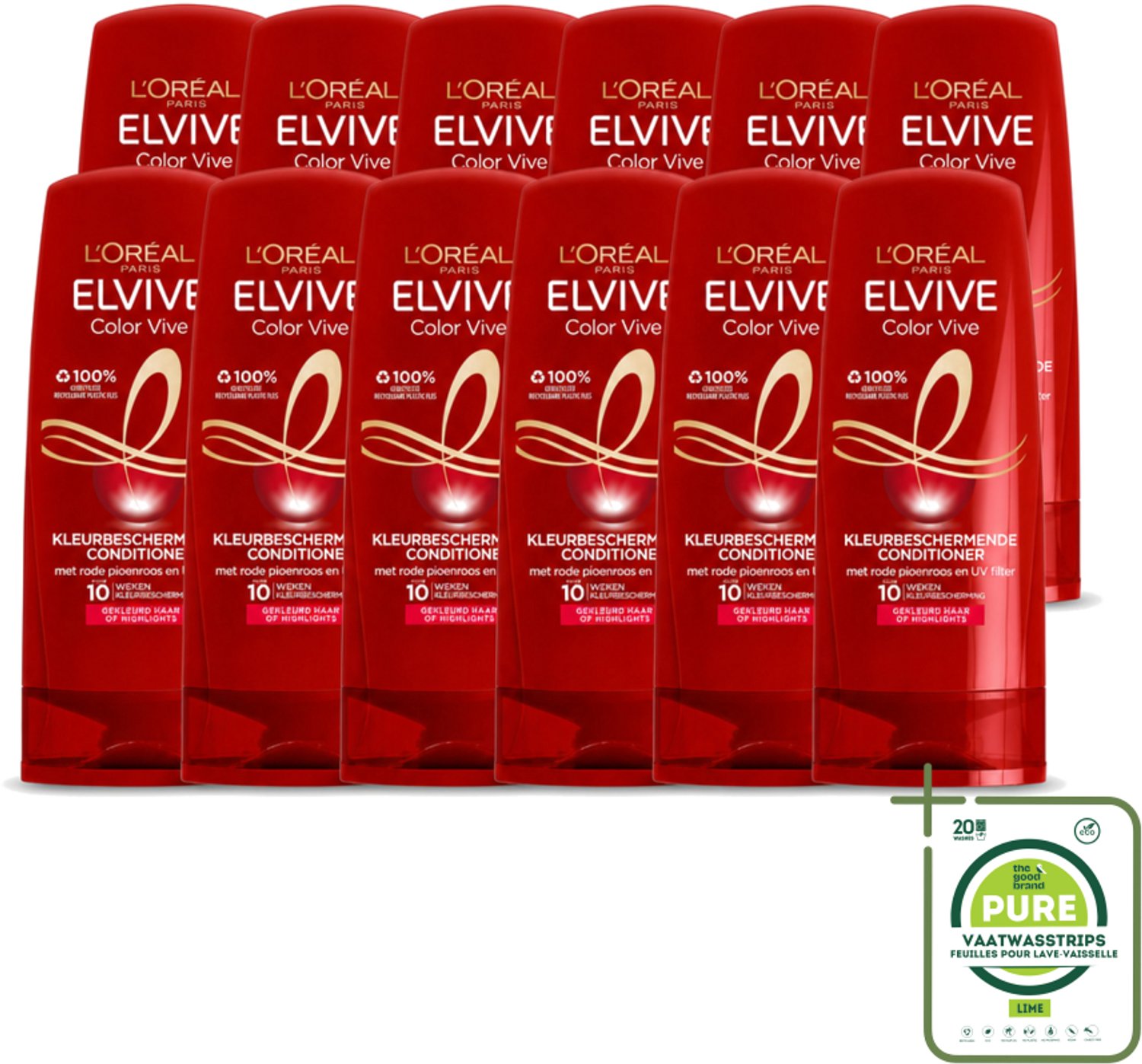 12 x L'Oréal Elvive Color Vive - Conditioner - 200 ml - Grootverpakking - Vaatwasstrips - Kleur Behouden - Gekleurd Haar Verzorgen - Gespleten Haarpunten Verminderen - Haar Beschermen - Haar Verzorgen