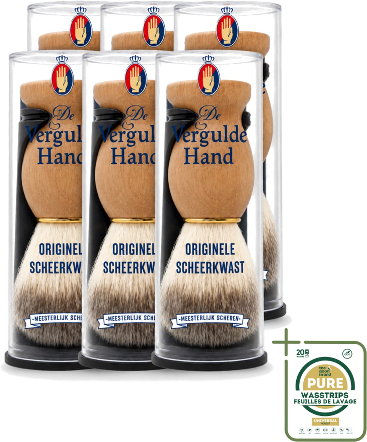 6 x De Vergulde Hand - Scheerkwast - Voor Kappers - Scheerkwast - Scheerbeleving - Scheerzeep - Baardharen - Huid Doorbloeding