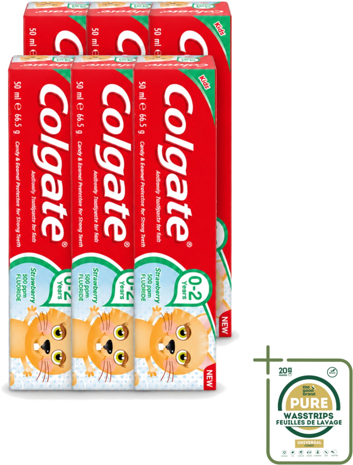 6 x Colgate - Aardbeismaak - Kindertandpasta - Voor 0 tot 2 jaar oud - 50ml - Wasstrips - Baby Tandenpoetsen - Kindertandpasta - Aardbeismaak - Melkgebit - Gaatjes Voorkomen
