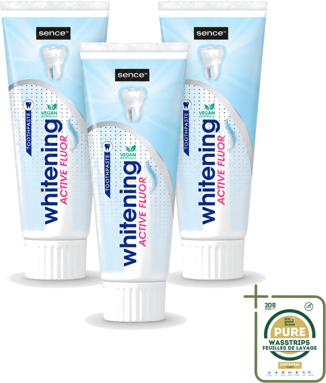 3 x Sence - Whitening - Tandpasta - Met Fluor - 75 ml - Wasstrips - Tandpasta - Witte Tanden - Fluor - Tanden Reinigen - Tanden Verzorgen