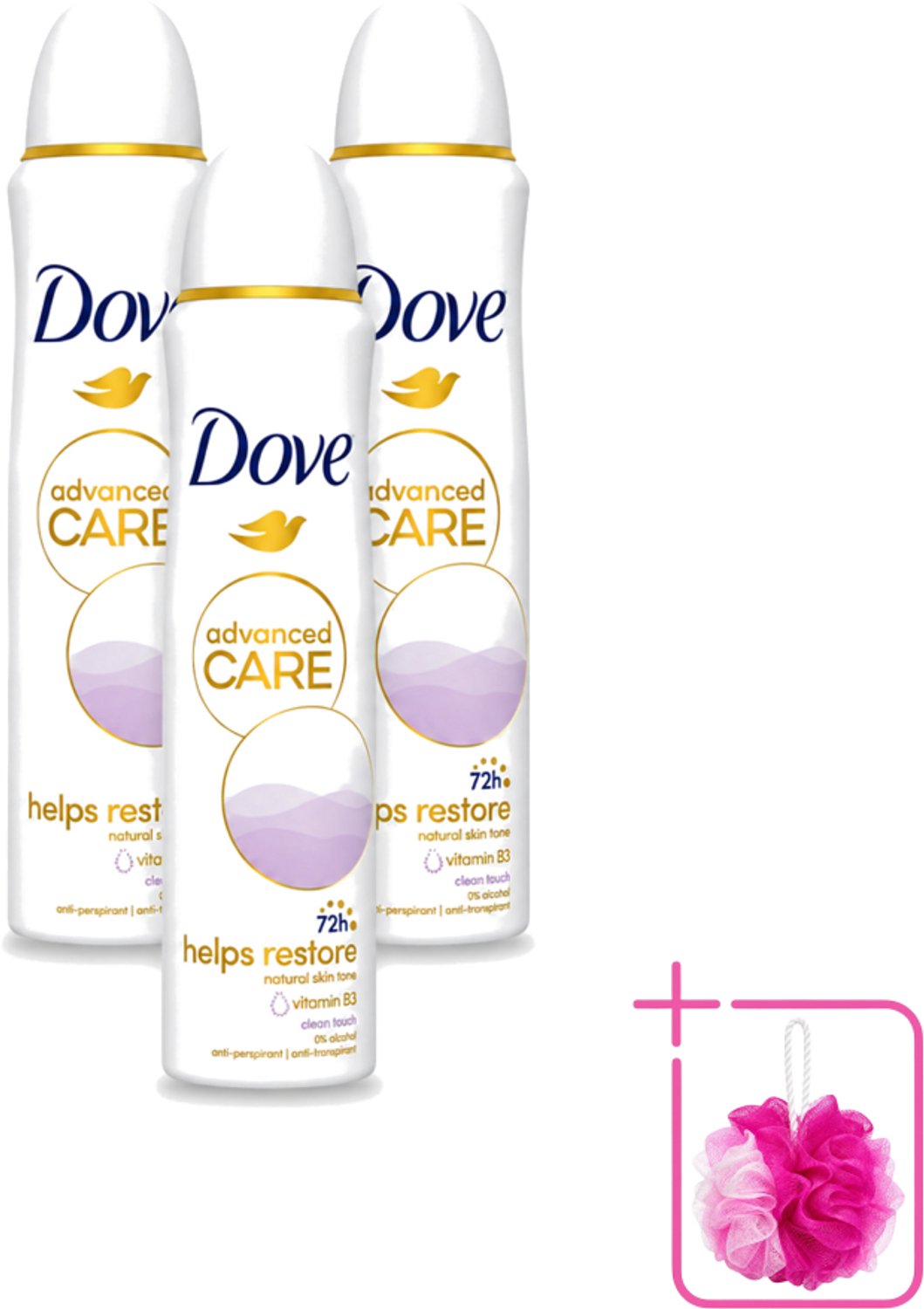 3 x Dove - Deodorant - Spray Clean Touch - Zachte geur en verzorging - 150 ml - Bulkverpakking - Dove Deodorant Spray - Douchemop - Fris