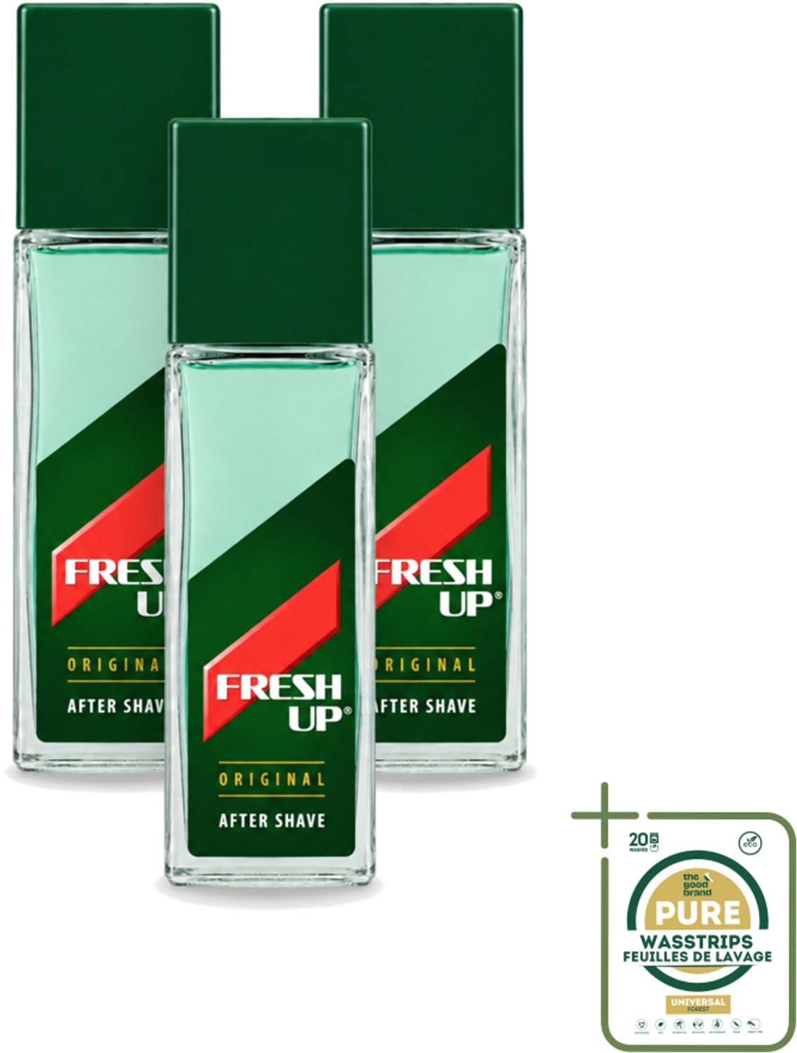 3 x Fresh Up - Aftershave Lotion - Original - for Men - 100 ml - Wasstrips - Aftershave Lotion - Scheren - Huidverzorging - Menthol - Hamamelis
