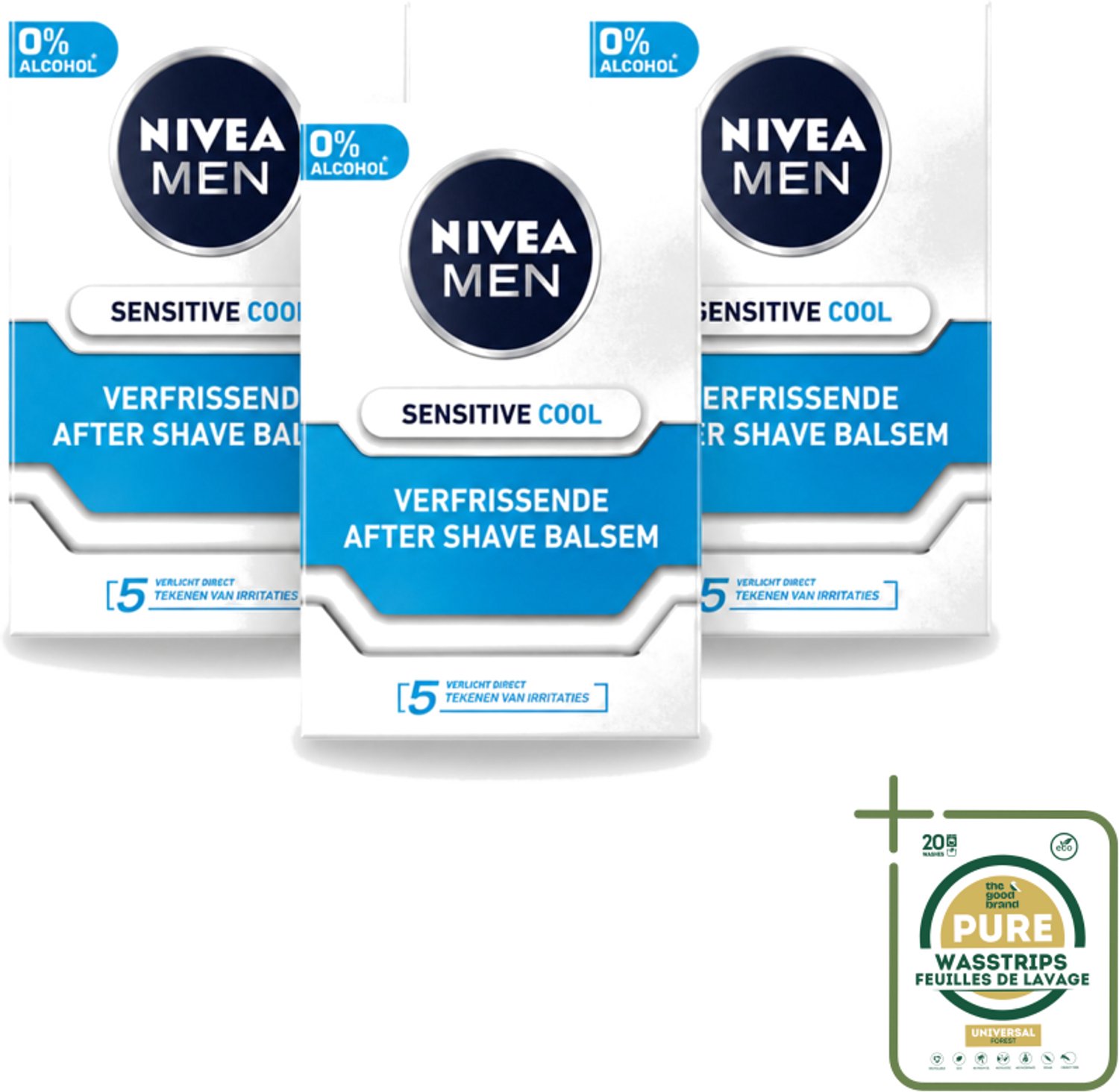 3 x Nivea - Men - Sensitive Cool Aftershave Balsem - Zeewierextract & Kamille - Alcoholvrij - 100 ml - Wasstrips - Aftershave Balsem - Alcoholvrij Aftershave - Gevoelige Huid - Scheren Na - Roodheid Verminderen