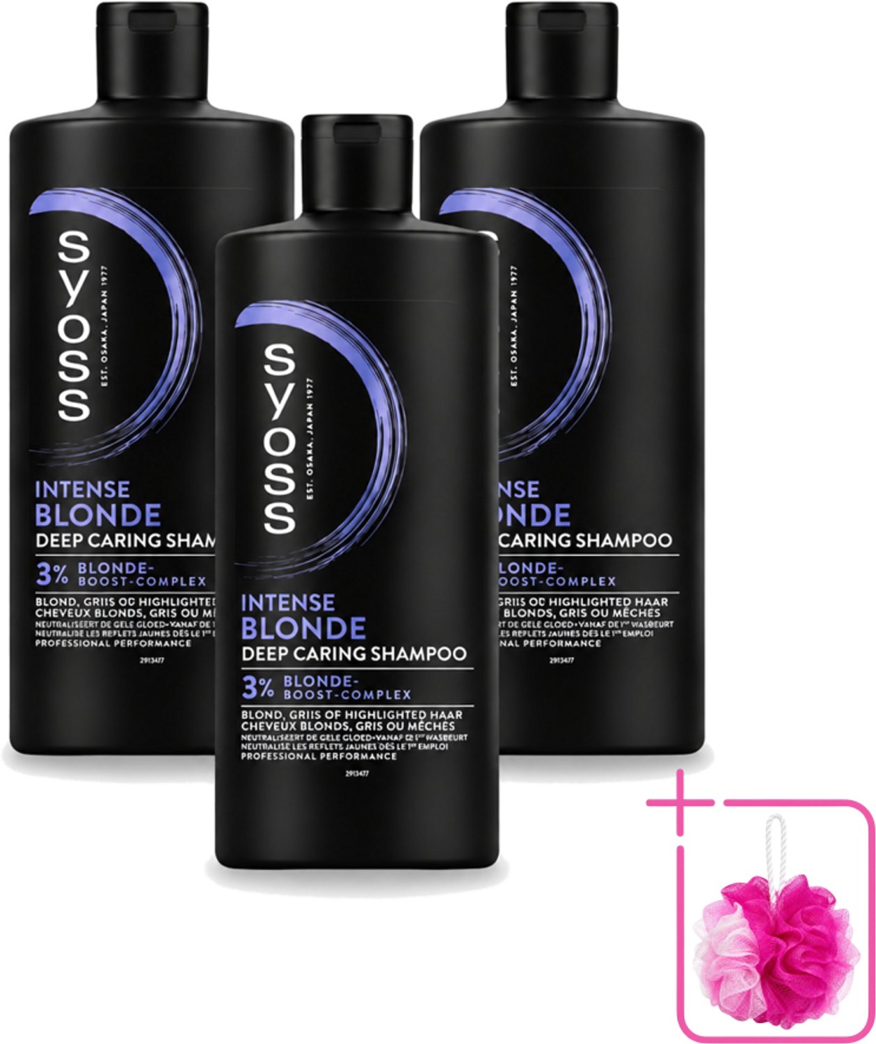 3 x Syoss – Shampoo – Blonde – 440 ml - Bulkverpakking - Blond haar - Douchemop - Koel blond