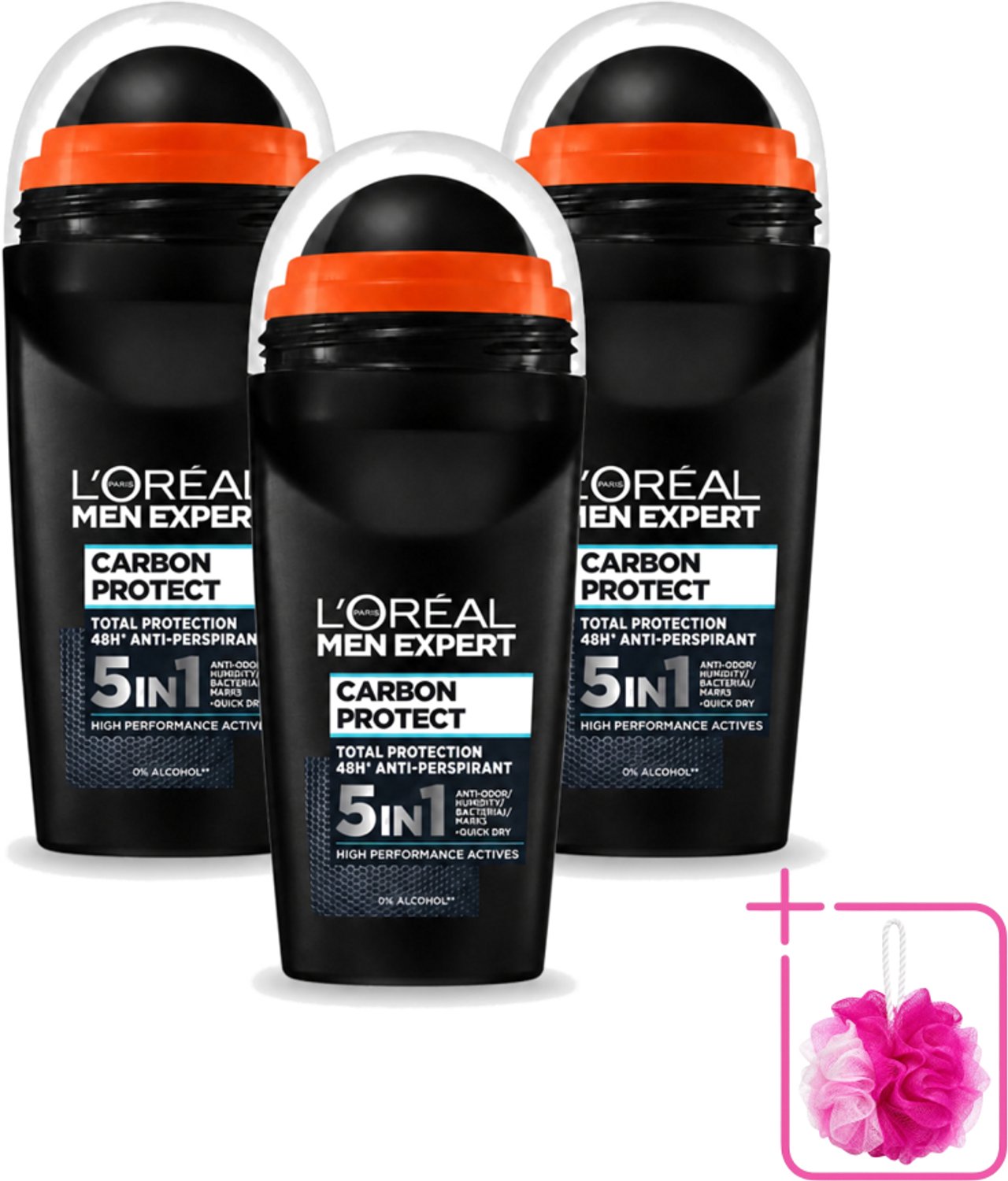 3 x L’Oréal Paris Men Expert – Deodorant Roller – Carbon Protect 5-in-1 – 50 ml - Bulkverpakking - Anti-transpirant - Deodorant