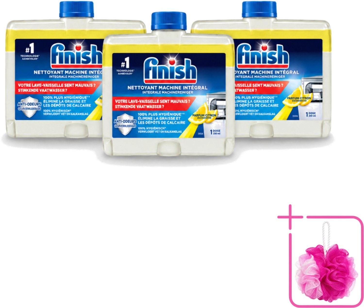 3 x Finish – Machinereiniger – Hygiene Lemon – 250 ml - Bulkverpakking - Vaatwasser reinigen - Douchemop - Vaatwasser reinigingsmiddel