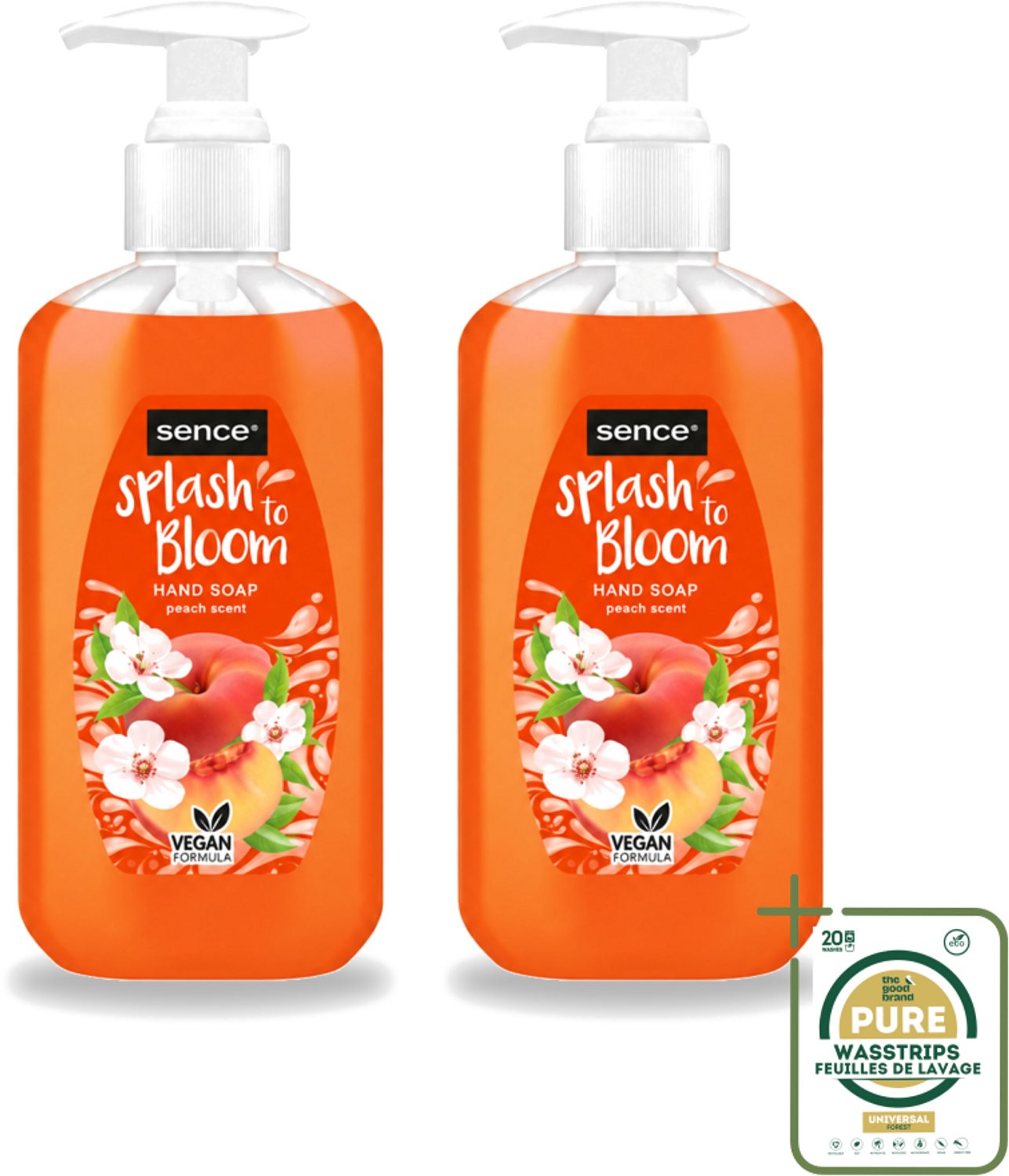 2 x Sence – Handzeep – Splash To Bloom Peach – 500 ml - Wasstrips - Handzeep - Perzikgeur - Handen Reinigen - Zachte Handzeep - Handen Verzorgen