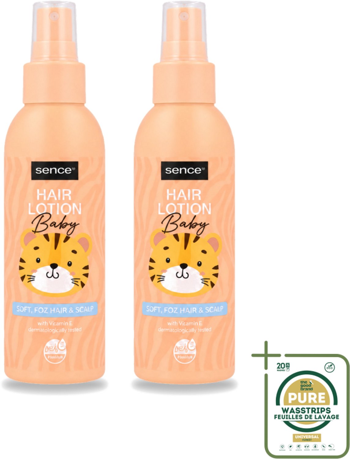 2 x Sence Baby – Haarlotion – Verzorgend – 150 ml - Wasstrips - Baby Haar Lotion - Baby Haar Verzorging - Gevoelige Hoofdhuid - Vegan Haarlotion - Milde Haarlotion
