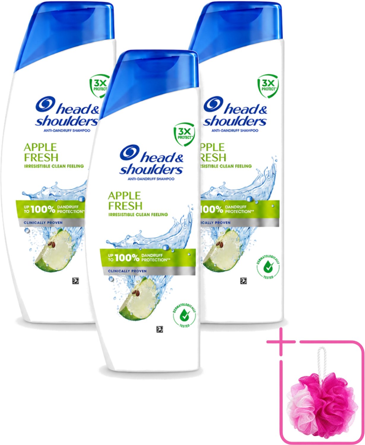 3 x Head & Shoulders - Shampoo - Apple Fresh - 250ml - Bulkverpakking - Roosvrij haar - Douchemop - Fris haar