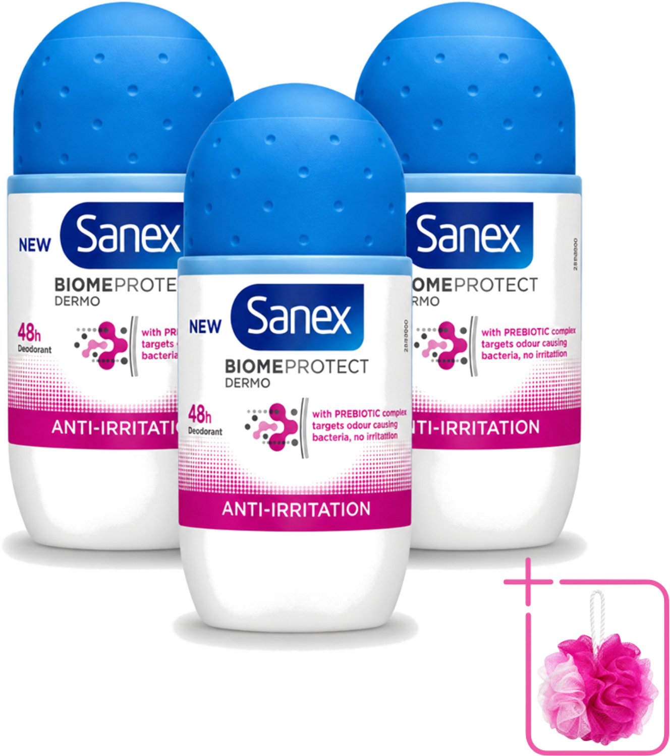 3 x Sanex – Deo Roll-on – BiomeProtect Dermo Anti-Irritation – 50 ml - Bulkverpakking - Gevoelige huid - Anti-irritatie