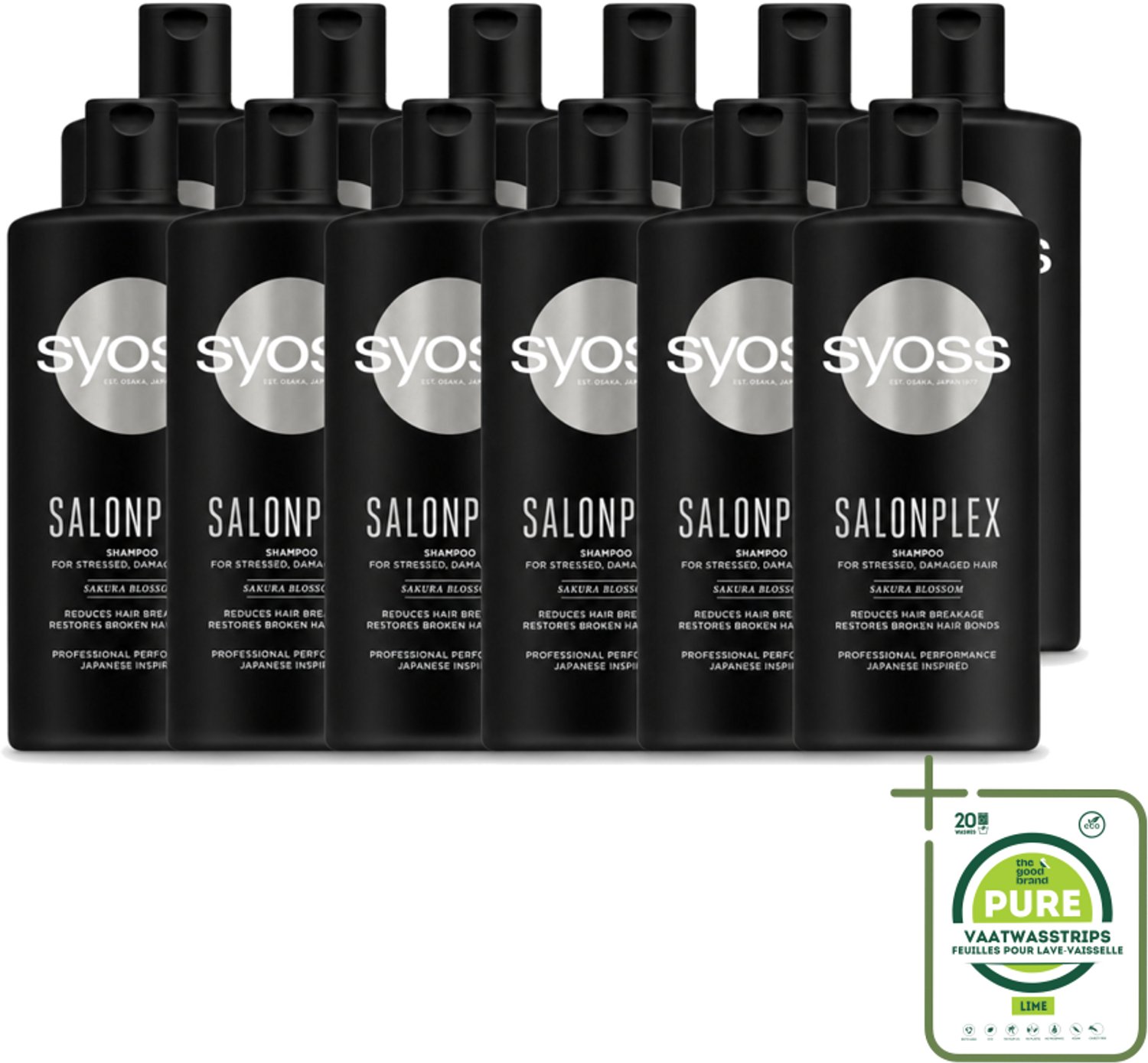 12 x Syoss Salonplex Shampoo - Shampoo - Bescherming - 440 ml - Grootverpakking - Vaatwasstrips - Shampoo Haar Bescherming - Salonplex Shampoo - Haar Herstel - Gekleurd Haar Bescherming - Haarkleur Behoud