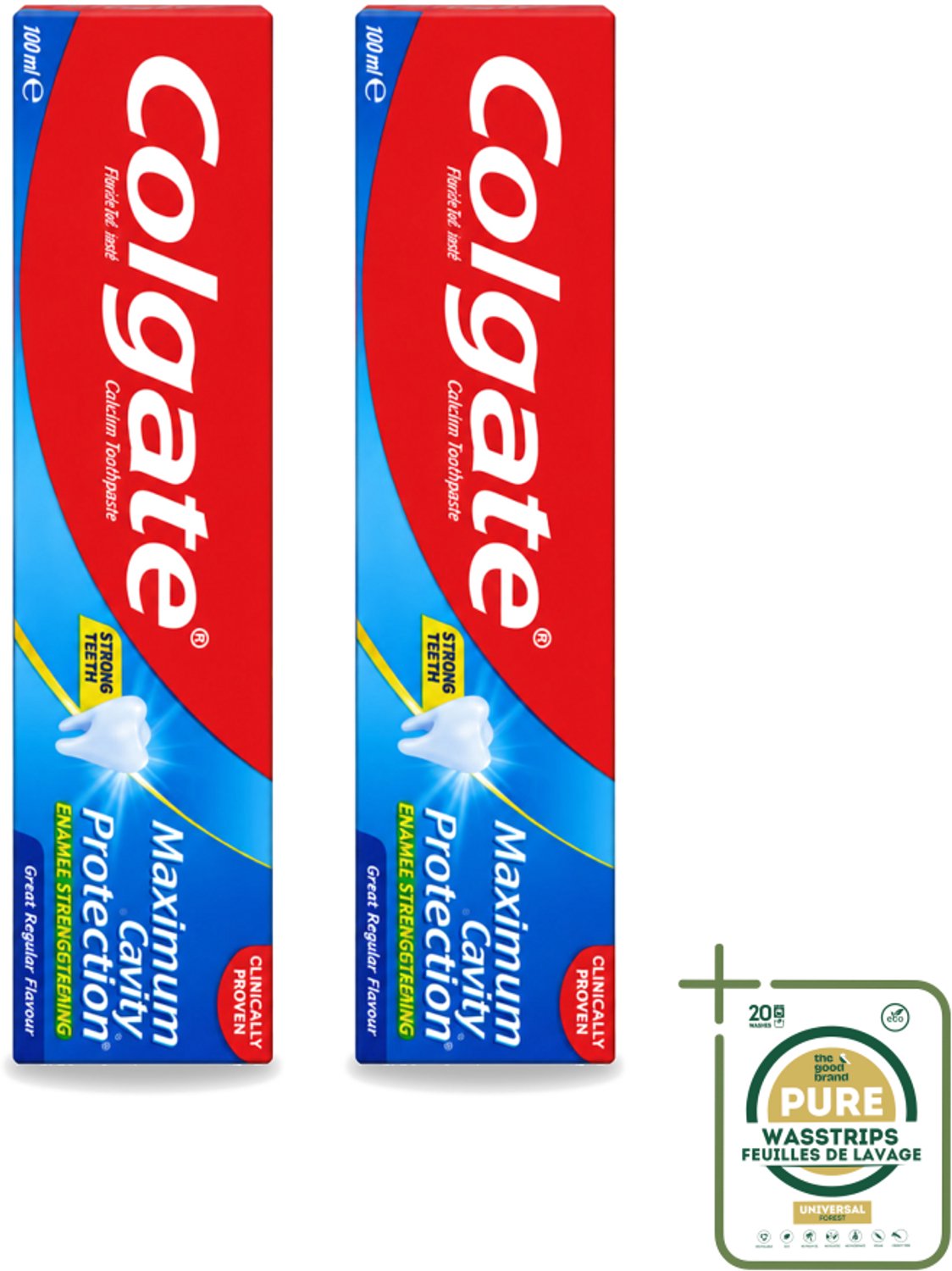 2 x Colgate - Maximum Cavity Protection - Tandpasta - 100ml - Wasstrips - Tandpasta - Gaatjesbescherming - Witte Tanden - Vlekverwijdering - Fluoridetandpasta