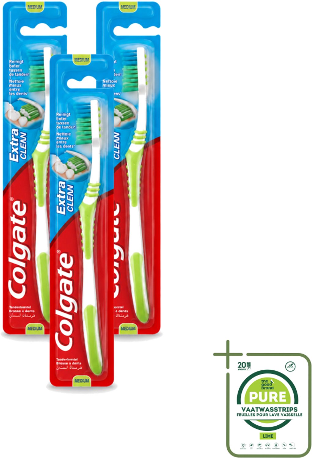 3 x Colgate - Tandenborstel - Extra Clean Medium - 1 Tandenborstel - Grootverpakking - Tandenborstel - Tandenpoetsen - Tandenborstel Medium - Tandenborstel Extra Clean - Tandenborstel Gebogen Kop
