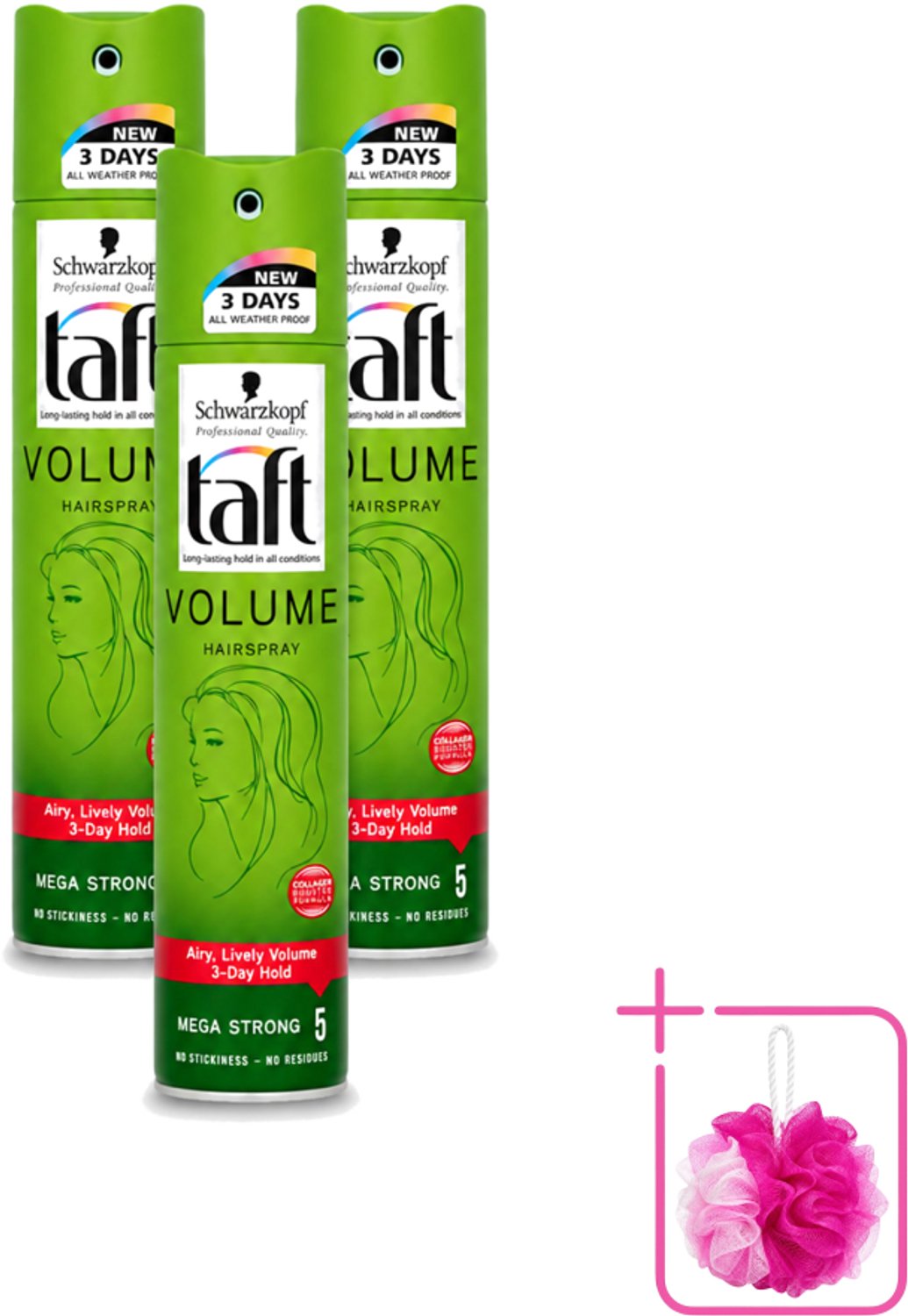 3 x Schwarzkopf - Taft - True Volume Haarspray - Mega Strong - Volumeboost & Fixatie - 250 ml - Bulkverpakking - Haarspray - Volume