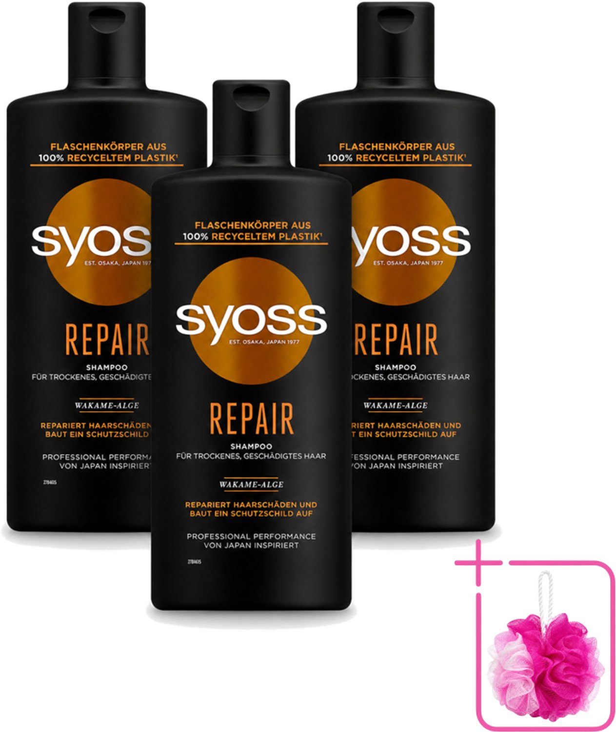 3 x Syoss Repair Shampoo - Shampoo - Herstel - 440 ml - Bulkverpakking - Herstel haar - Douchemop - Beschadigd haar