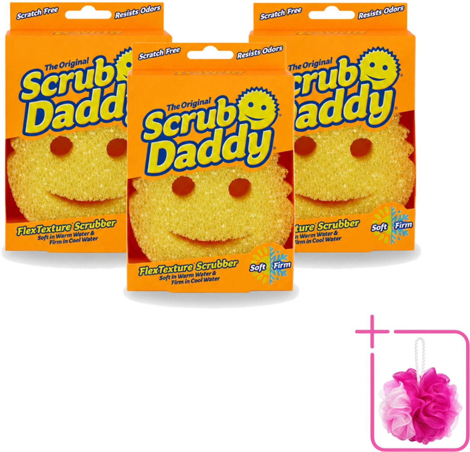 3 x Scrub Daddy - Spons - Veranderende Textuur - 1 Spons - Bulkverpakking - Schoonmaken - Douchemop - Vaat schoonmaken