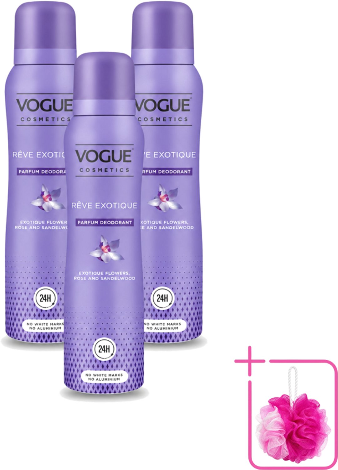 3 x Vogue Cosmetics - Reve Exotique - Parfum Deodorant - 150 ml - Bulkverpakking - Parfum deodorant - Geur