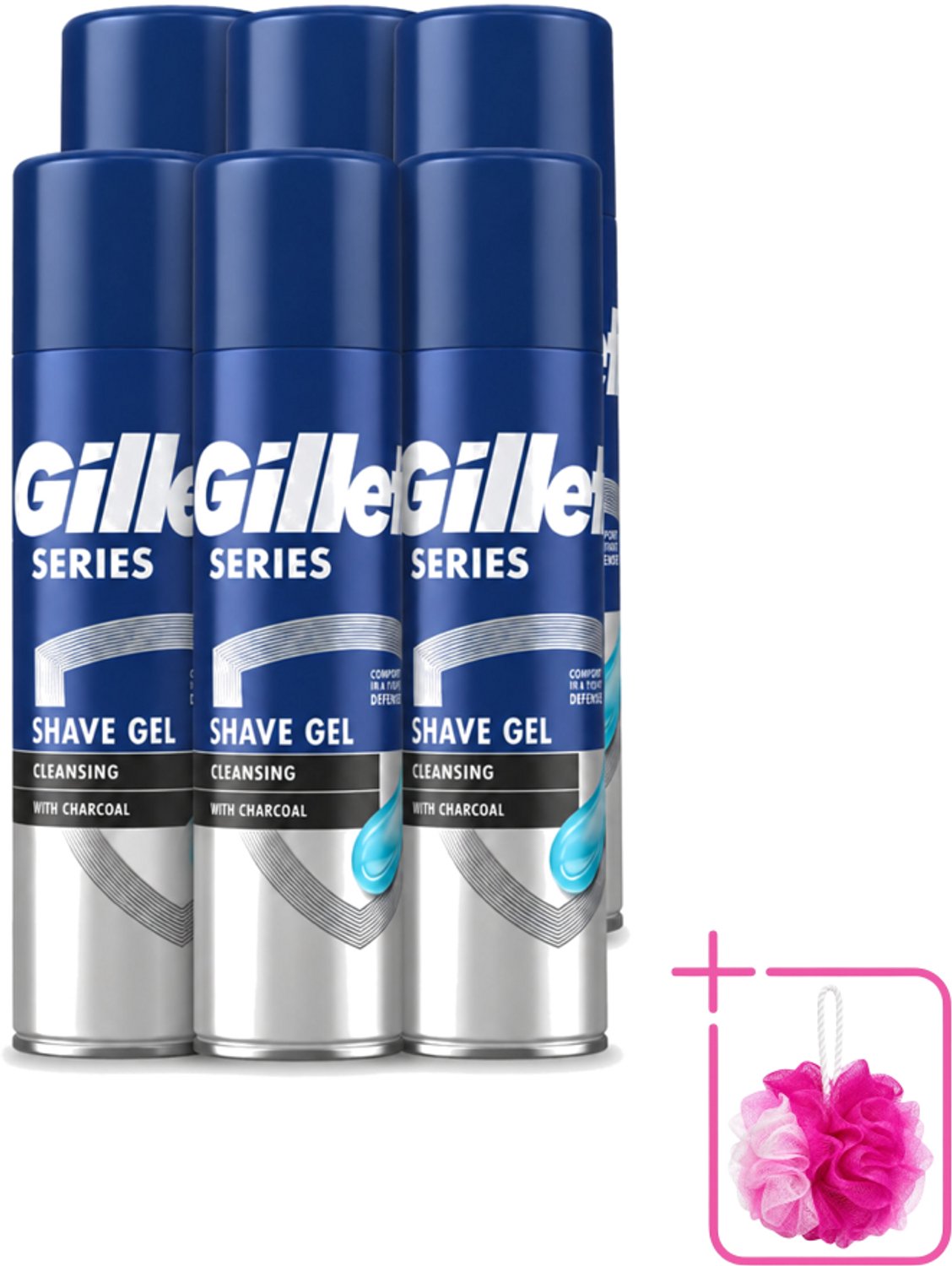 6 x Gillette Series - Scheergel - Cleansing - Charcoal - Verfrissend en reinigend - 200 ml - Bulkverpakking - Scheergel - Douchemop - Houtskool