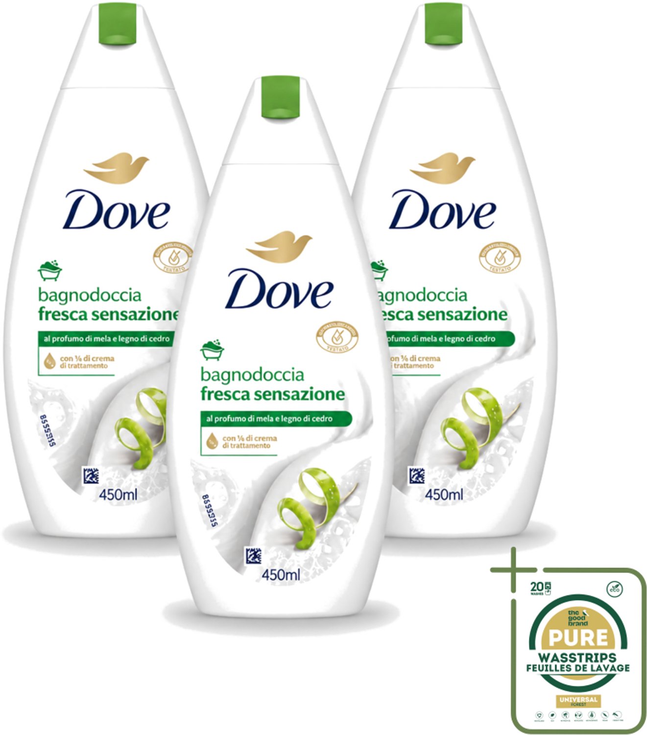 3 x Dove – Douchegel – Fresh Sensation – 450 ml - Wasstrips - Douchegel - Fris Gevoel - Mild Reinigen - Verzorgende Douchegel - Schuimende Douchegel
