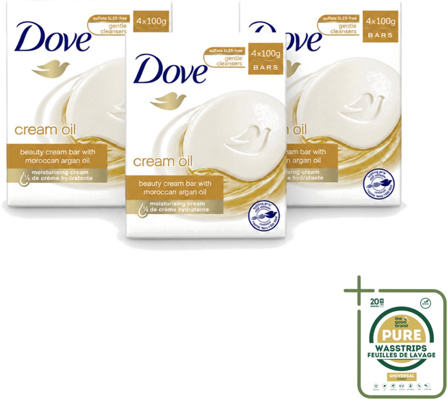 3 x Dove – Zeep – Cream Oil Soap Bar – 4 x 100 g - Wasstrips - Zeep - Huid Verzorging - Arganolie - Droge Huid - Hydratatie