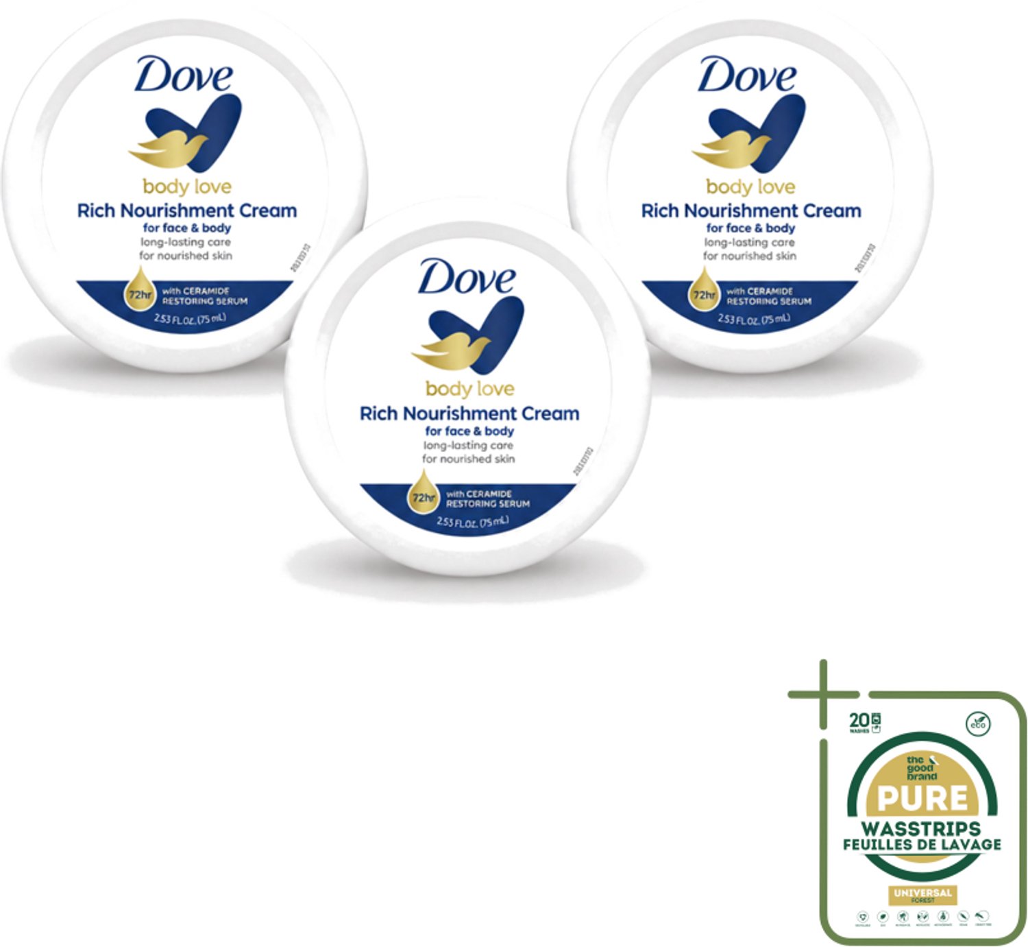 3 x Dove – Bodycrème – Rich Nourishment – 75 ml - Wasstrips - Bodycrème - Hydratatie - Droge Huid - Voedende Crème - DeepCare Complex