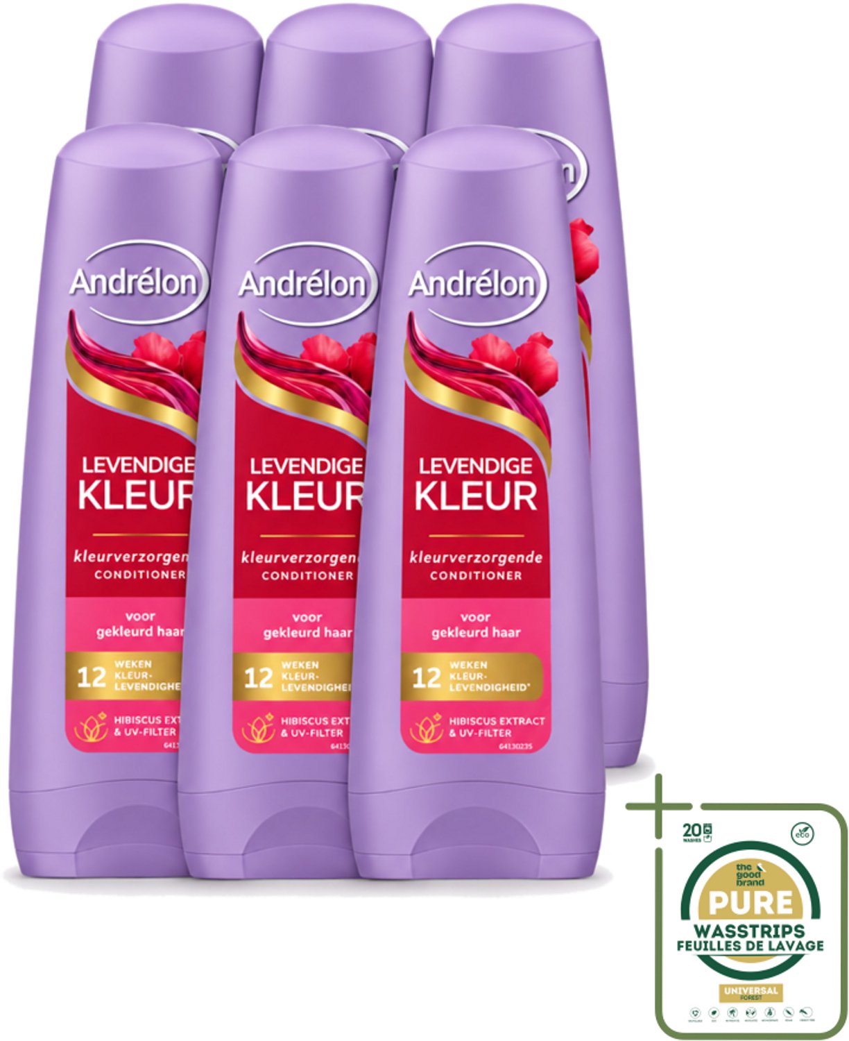 6 x Andrélon – Conditioner – Levendige Kleur – 200 ml - Wasstrips - Kleurvervanging - Haarkleur Bescherming - UV-filter - Hibiscus Extract - Haarkleur Levendigheid