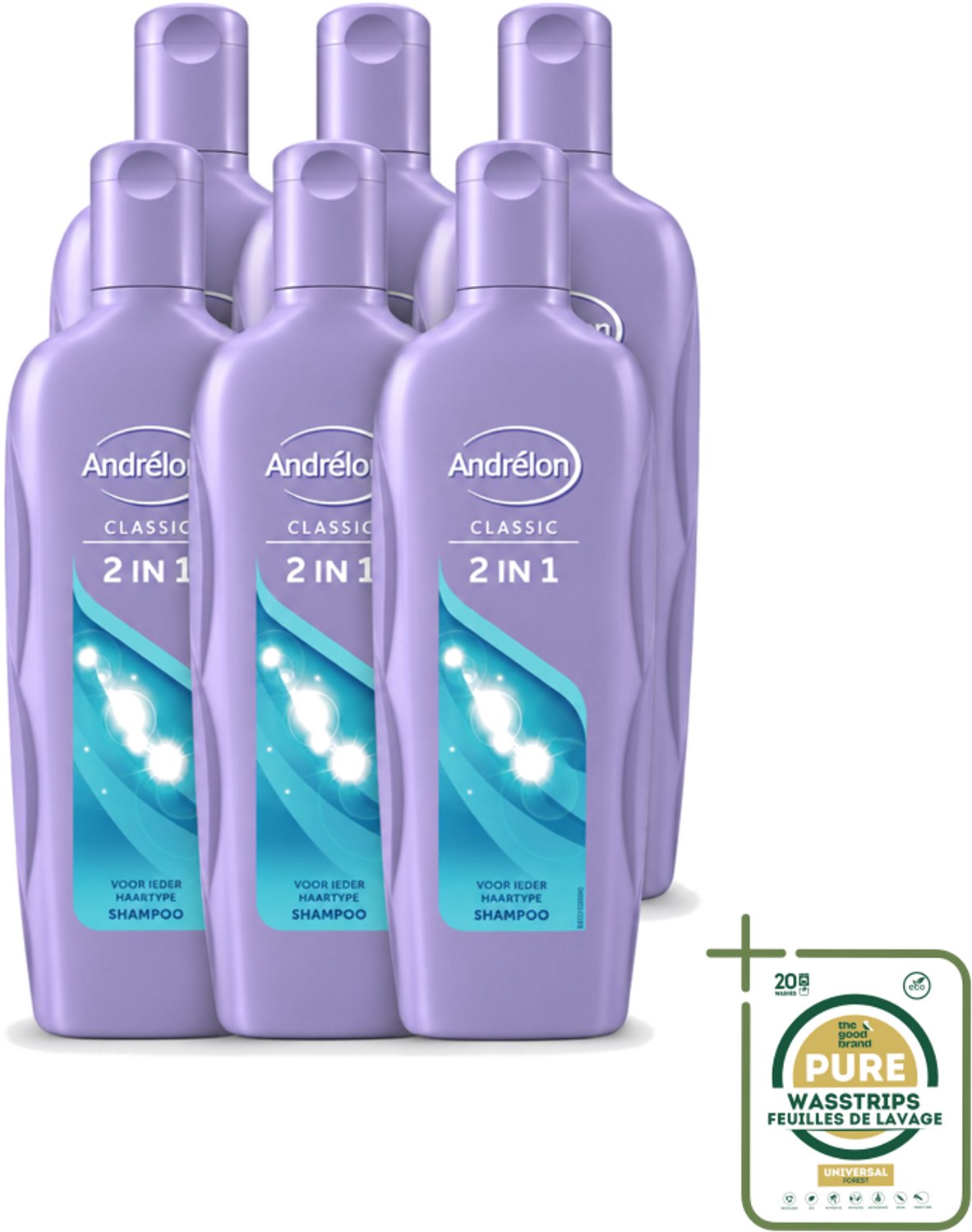 6 x Andrélon – Shampoo – 2-in-1 – 450 ml - Wasstrips - Shampoo 2-in-1 - Haarverzorging - Reinigen En Verzorgen - Zacht Haar - Soepel Haar