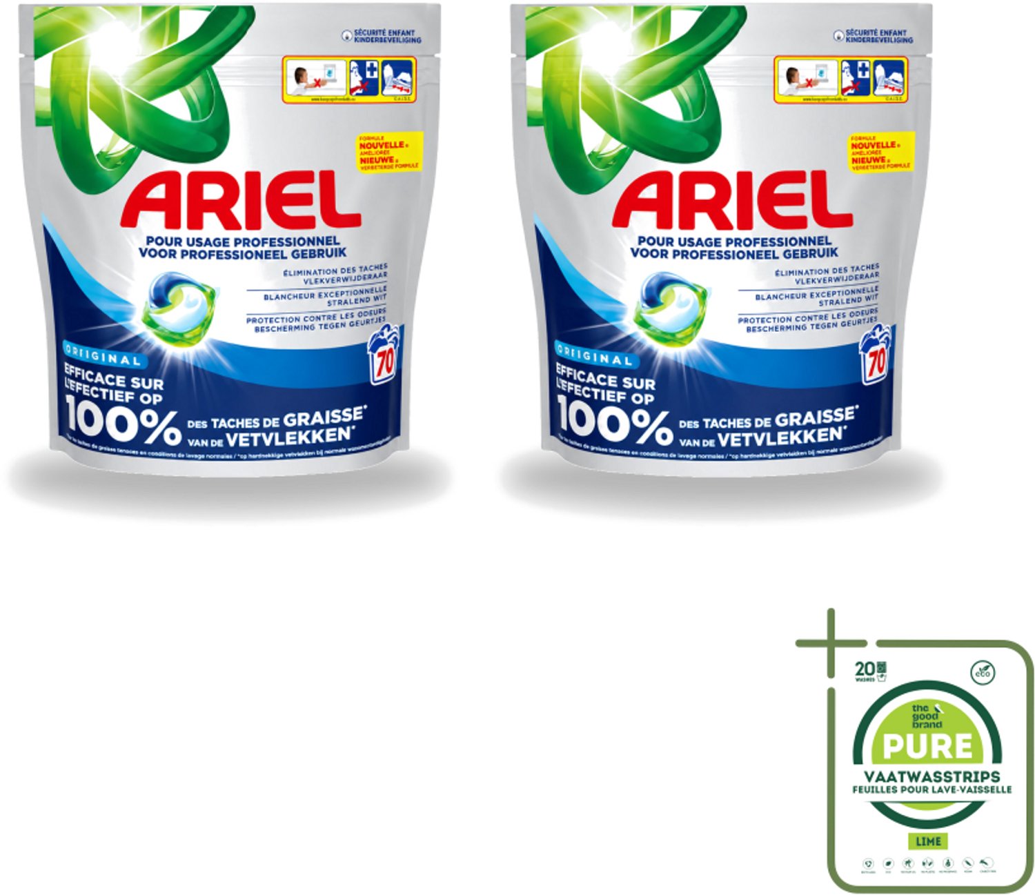 2 x Ariel – Wasmiddel Pods – All-in-1 Regular – 70 wasbeurten - Grootverpakking - Vaatwasstrips - Wasmachine - Waspod - Reiniging - Vlekken Verwijderen - Koud Water Wasen