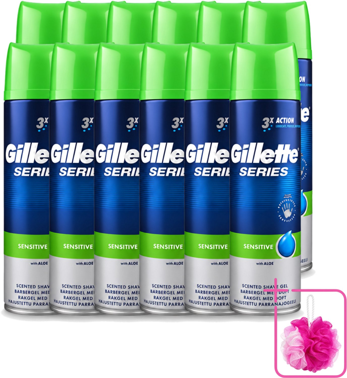 12 x Gillette Series - Scheergel - Sensitive - Aloe Vera - Voor de gevoelige huid - 200 ml - Bulkverpakking - Gevoelige huid - Scheergel