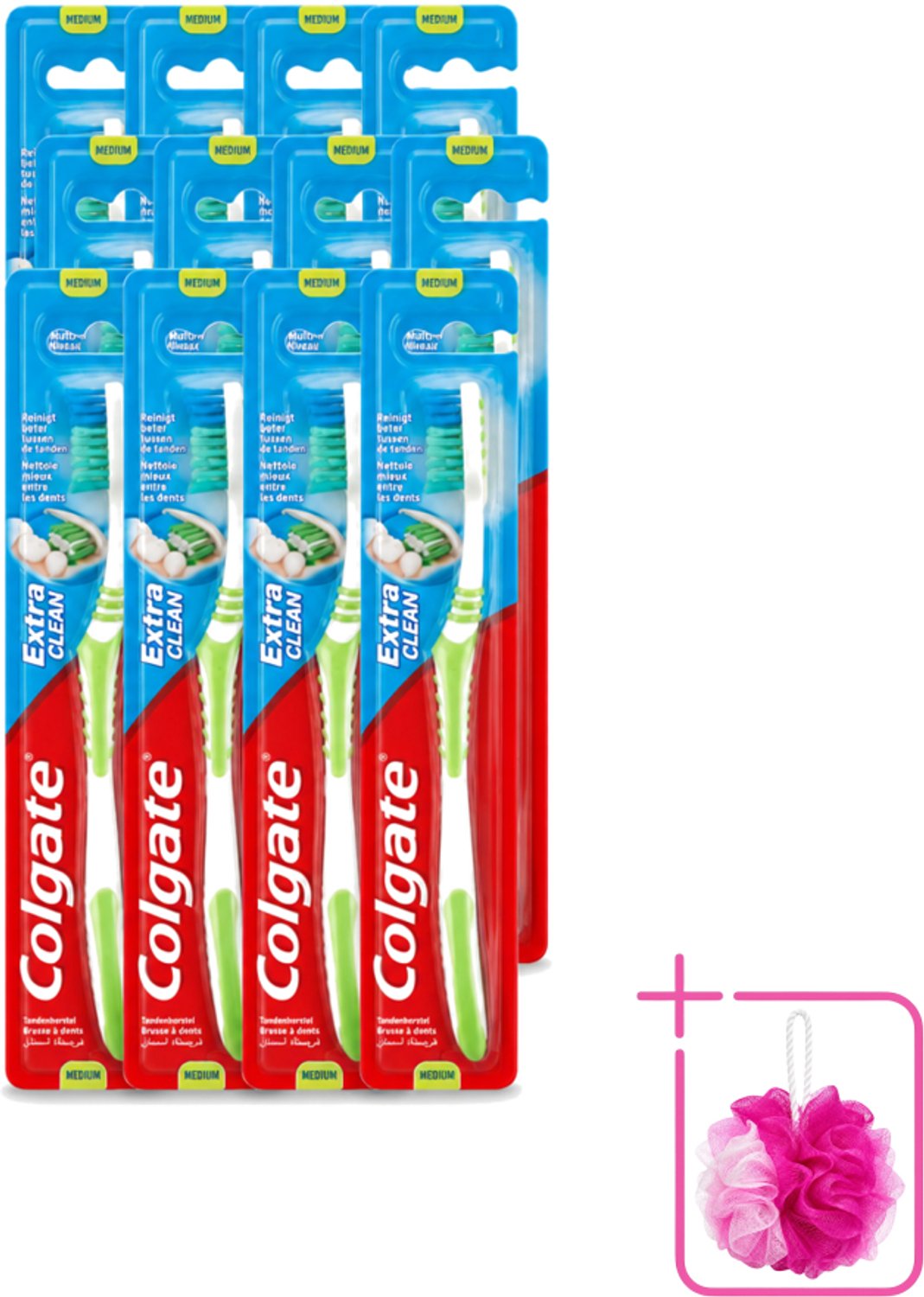 12 x Colgate - Tandenborstel - Extra Clean Medium - 1 Tandenborstel - Bulkverpakking - Tandenborstel - Douchemop - Tandenpoetsen