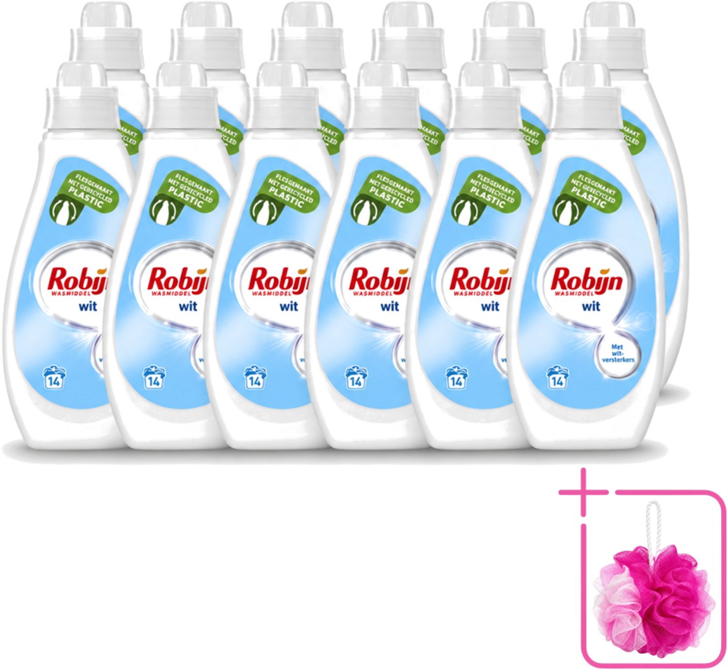 12 x Robijn - Wit - Vloeibaar Wasmiddel - Met Witversterkers - 14 Wasbeurten - 700 ml - Bulkverpakking - Wit wasmiddel - Douchemop - Stralend wit
