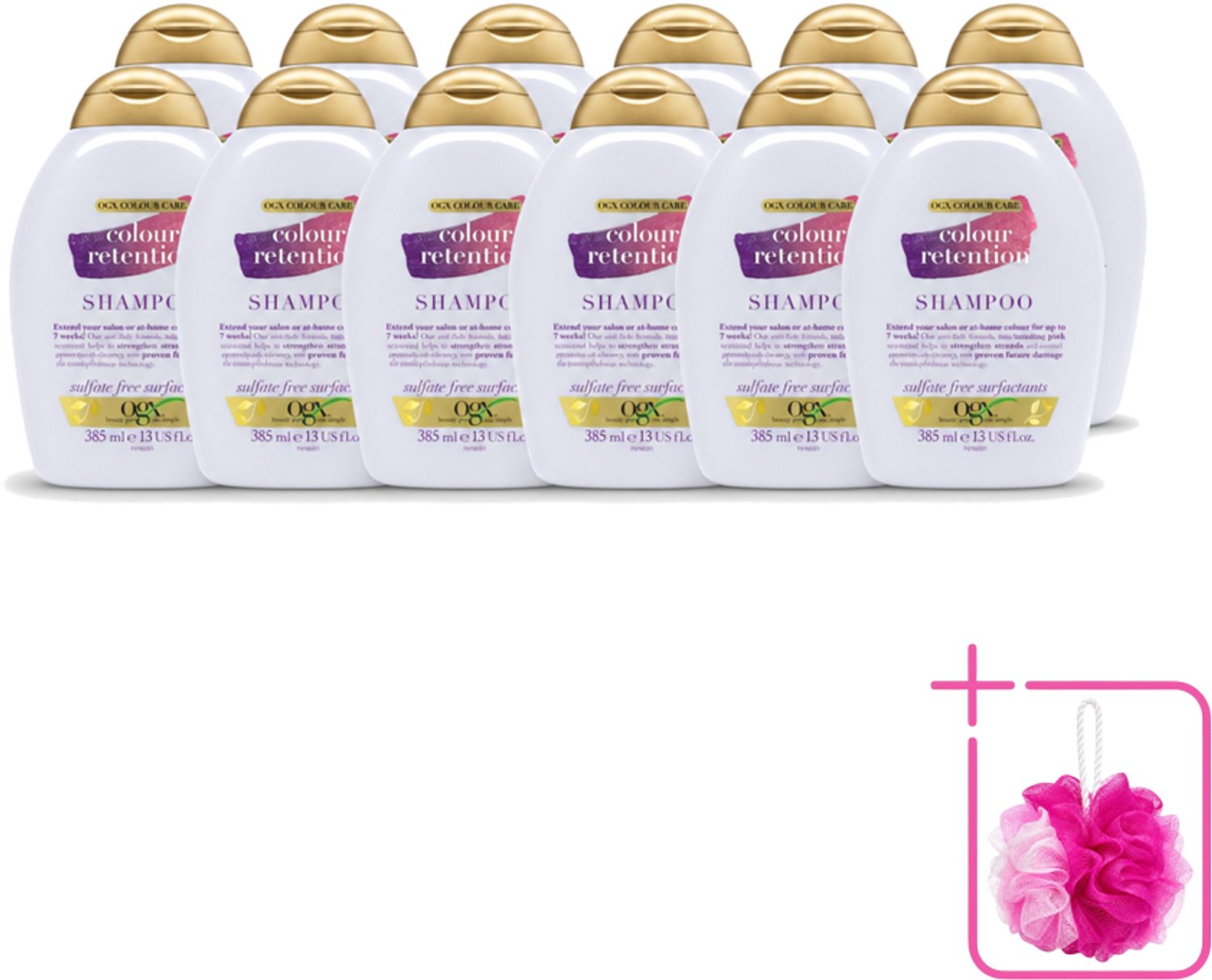 12 x OGX - Colour Retention - Shampoo - Voor Gekleurd Haar - 385 ml - Bulkverpakking - Kleurbehoud haar - Douchemop - Haarkleur behouden