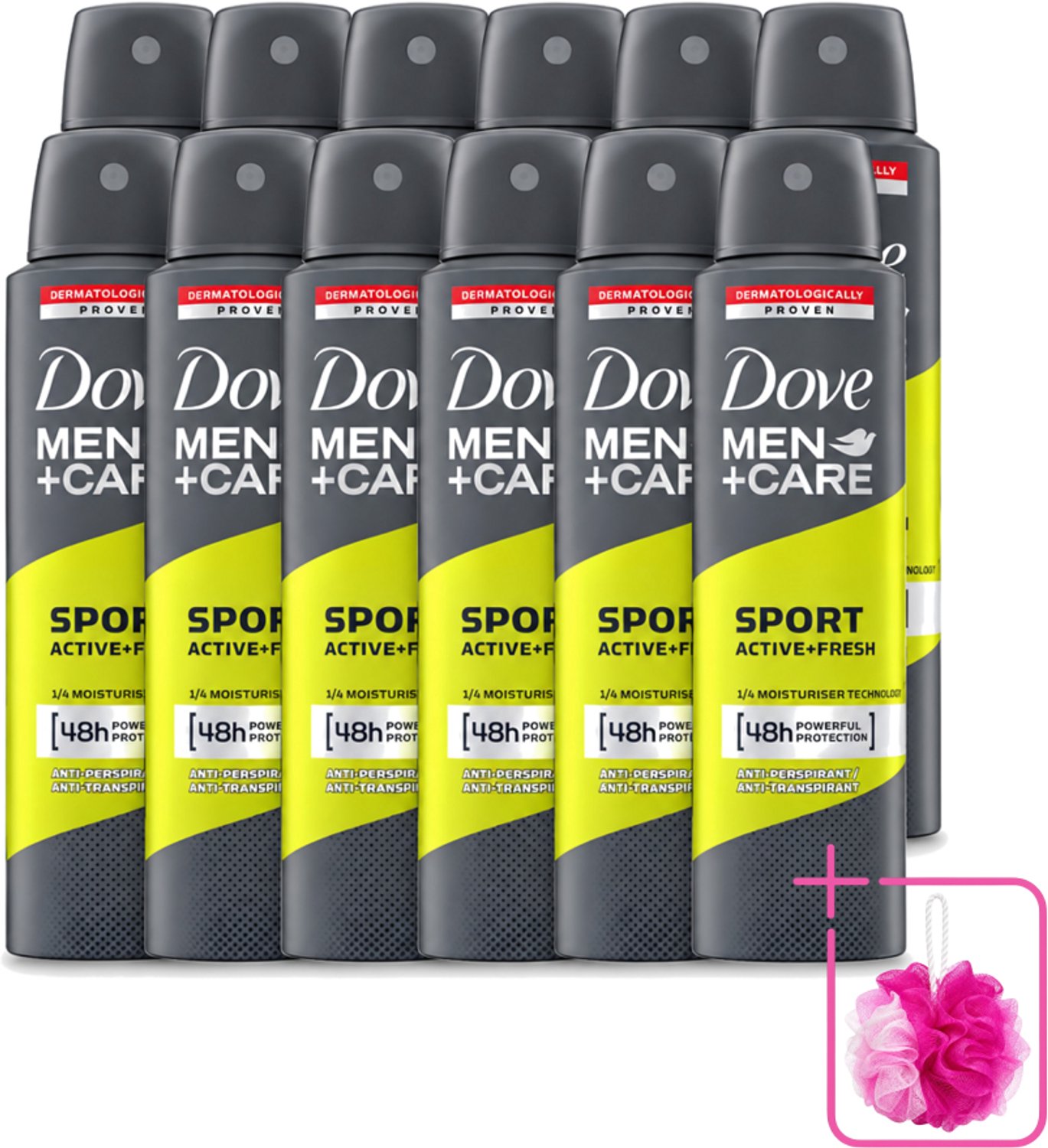 12 x Dove - Deodorant - Men Care Sport Active Fresh - Verfrissend en energiek - 150 ml - Bulkverpakking - Sport deodorant - Douchemop - Actieve mannen