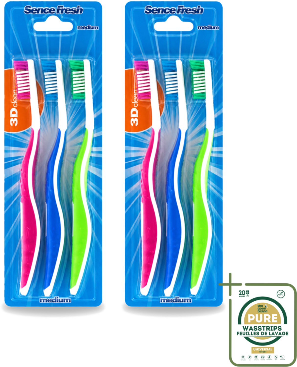 2 x Sence - Fresh 3D-Extra Clean - Tandenborstels - Medium - 3 Tandenborstels - Tandenborstel - Tandenborstels - Tandenborstel Set - 3d Tandenborstel - Tandenborstel Medium