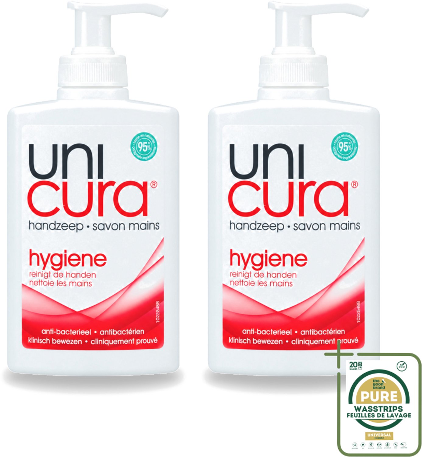 2 x Unicura - Handzeep Pompje - Hygiëne - 250 ml - Wasstrips - Handzeep Pompje - Hygiëne - Antibacteriële Handzeep - Handen Reinigen - Handen Beschermen