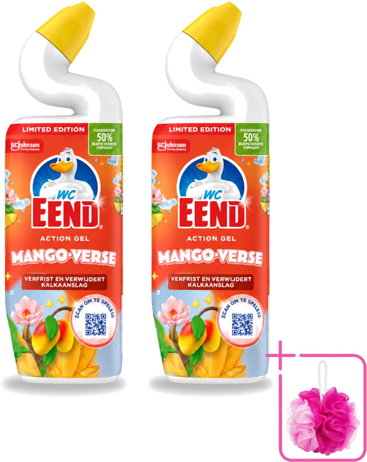 2 x WC Eend – Toiletgel – Action Gel Mango Fresh – 750 ml - Bulkverpakking - Toiletreiniger - Douchemop - Wc reinigen