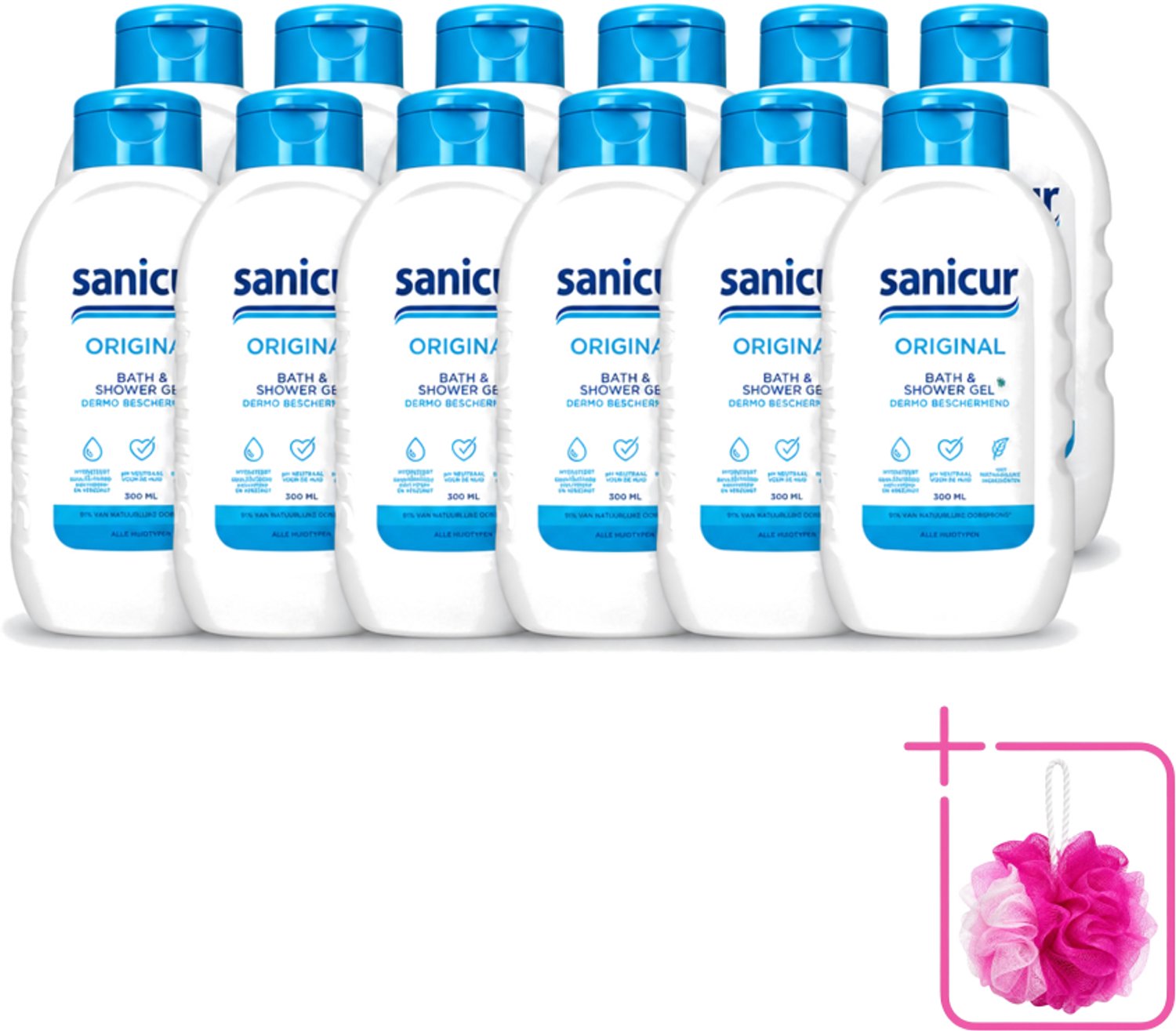 12 x Sanicur – Bad & Douchegel – Original – 300 ml - Bulkverpakking - Bad en douchegel - Douchemop - Milde reiniging
