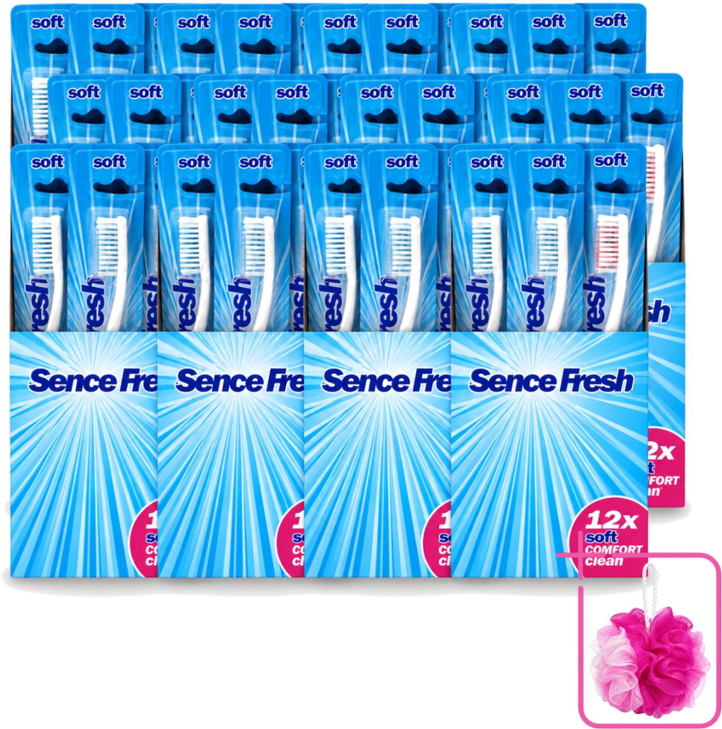 12 x Sence - Tandenborstels - Fresh Soft Comfort Clean - 12 Tandenborstels - Bulkverpakking - Tandenborstel - Douchemop - Zachte tandenborstel