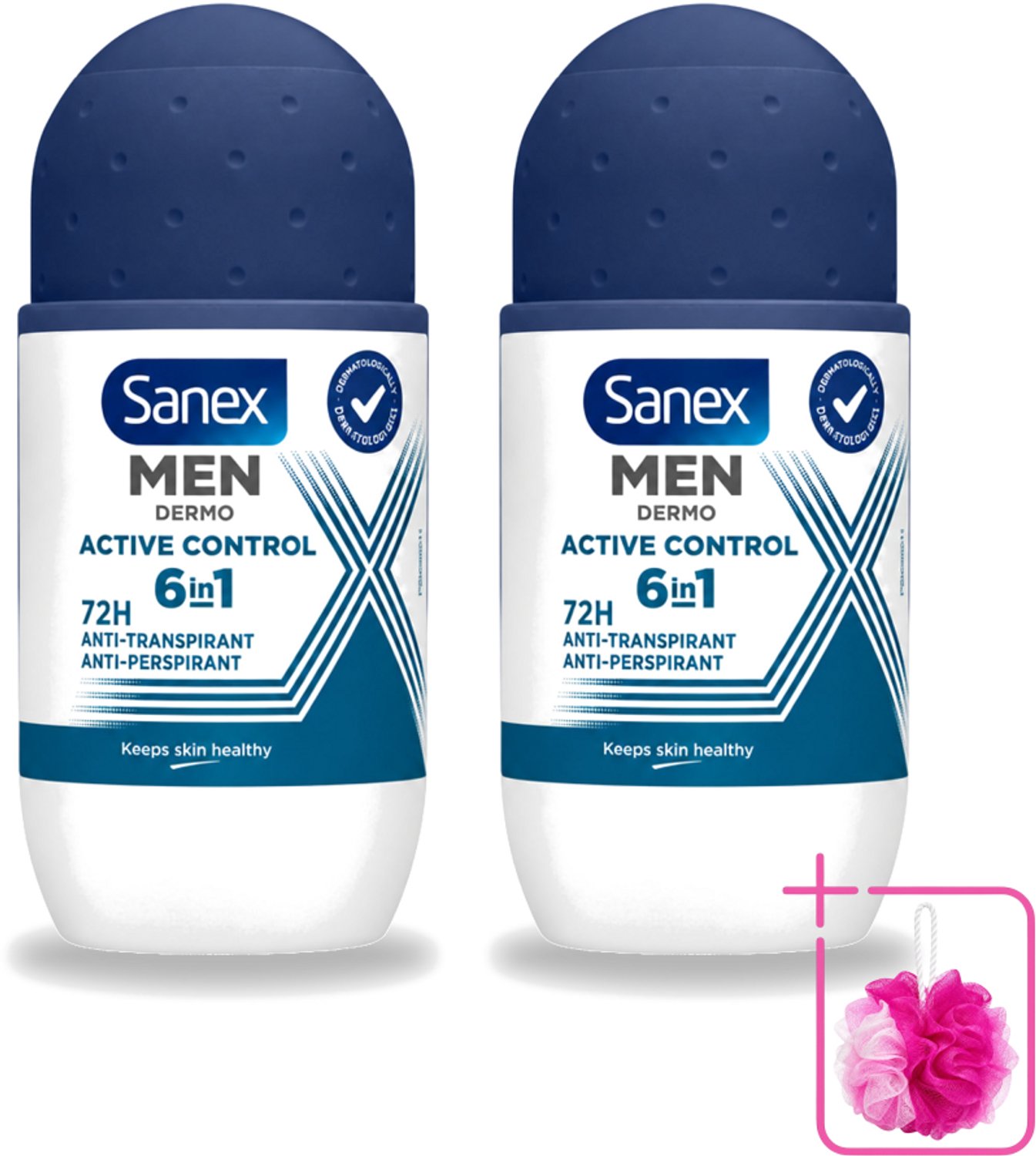 2 x Sanex Men – Deo Roll-on – Active Control – 53 ml - Bulkverpakking - Deodorant voor mannen - Douchemop - Zweetbehandeling