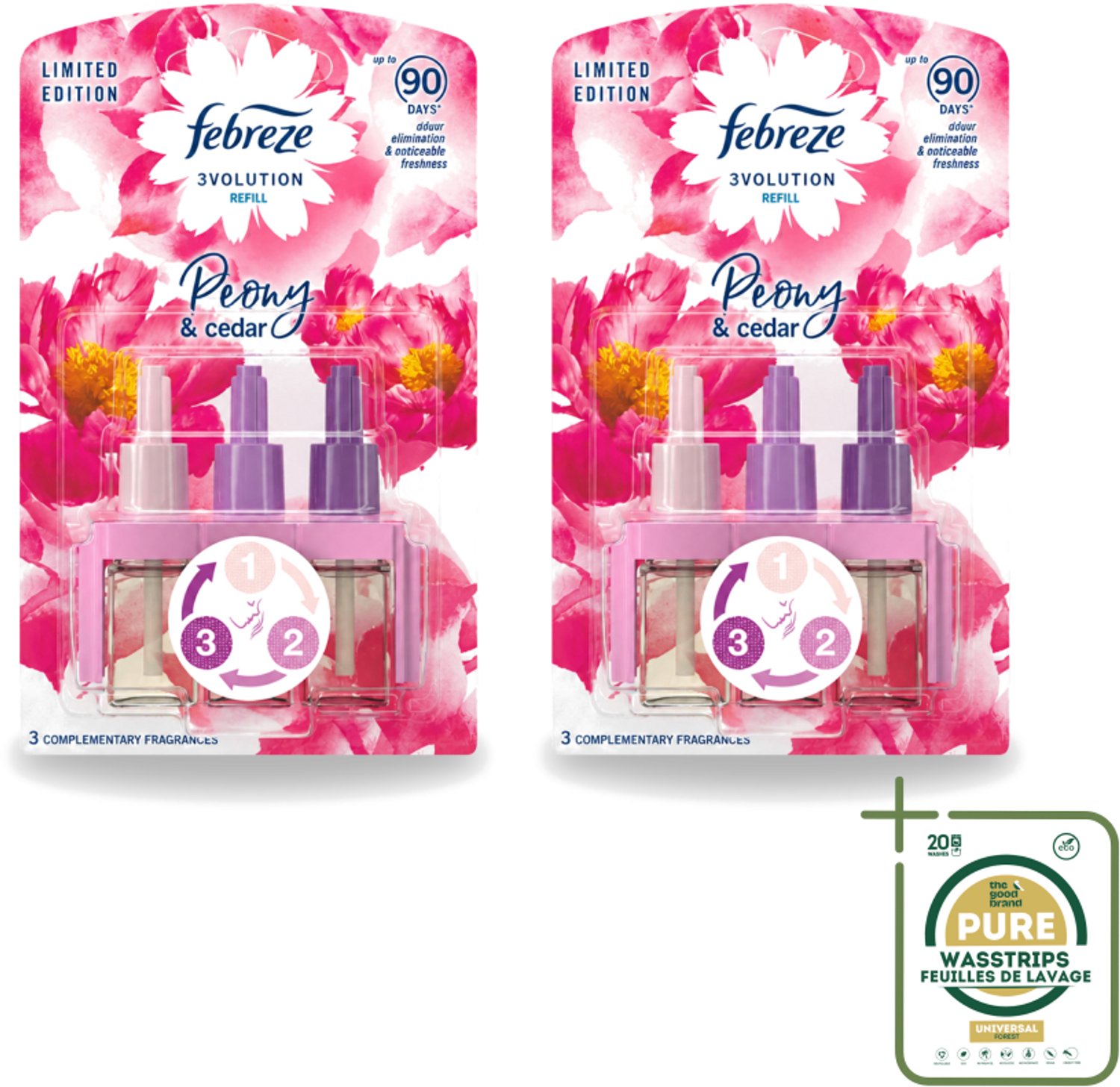 2 x Ambi Pur – Luchtverfrisser – 3Volution Peony & Cedar – Langdurig - Wasstrips - Luchtverfrisser - Elektrische Luchtverfrisser - Geurverwijdering - Geurrotatie - OdourClear