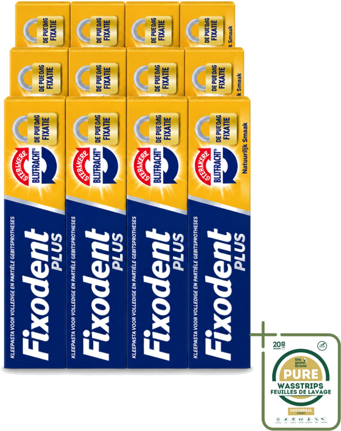 12 x Fixodent Plus – Kleefpasta – Dual Power – 40 g - Wasstrips - Kleefpasta - Kunstgebit - Bijtkracht - Fixatie - Kunstgebit Kleefpasta