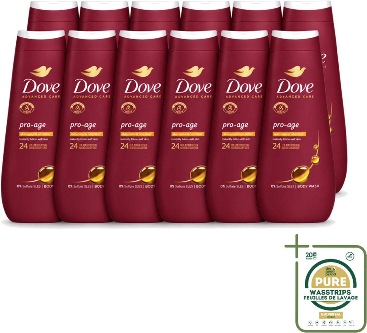 12 x Dove – Douchegel – Pro Age Body Wash – 400 ml - Wasstrips - Douchegel Voor Rijpere Huid - Huidverzorging - Hydraterende Crème - Huidbarrière - Sulfaatvrije Douchegel