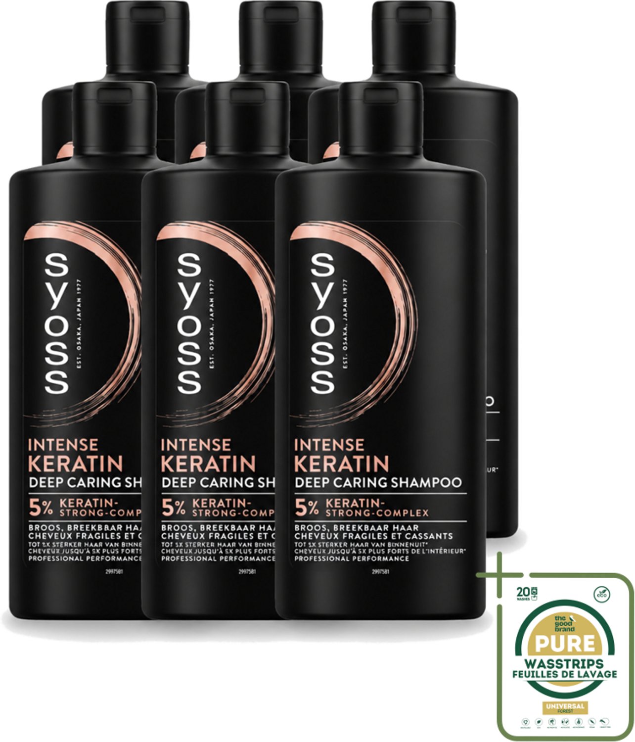6 x Syoss – Shampoo – Keratin Deep Caring – 440 ml - Wasstrips - Keratin Shampoo - Beschadigd Haar - Haar Herstel - Haar Versterking - Breekbaar Haar