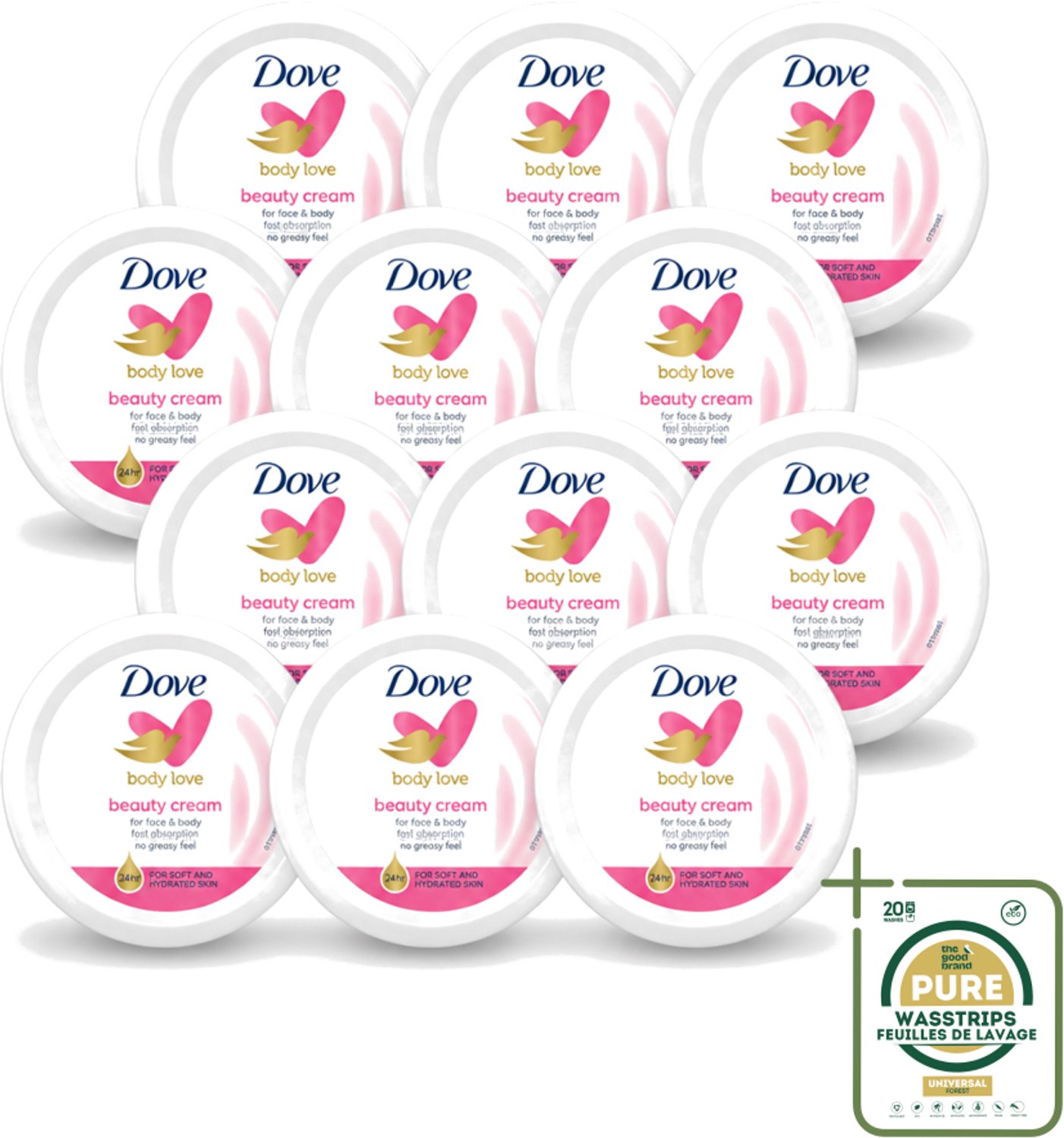 12 x Dove – Bodycrème – Beauty Cream – 75 ml - Wasstrips - Bodycrème - Hydratatie - Huid Verzorging - Gezicht Verzorging - Handen Verzorging