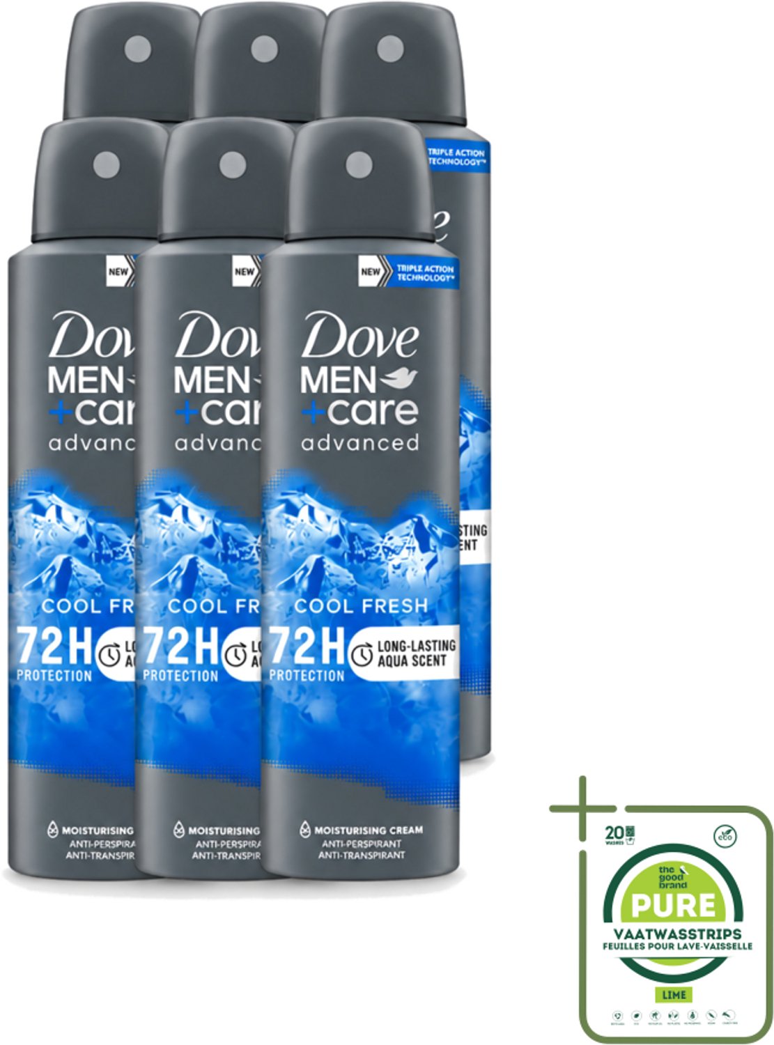 6 x Dove - Deodorant - Men Care Cool Fresh - Verfrissend en langdurige bescherming - 150 ml - Grootverpakking - Vaatwasstrips - Deodorant Spray - Zweetvermindering - Frisheid - Mannelijke Geur - Huidbescherming