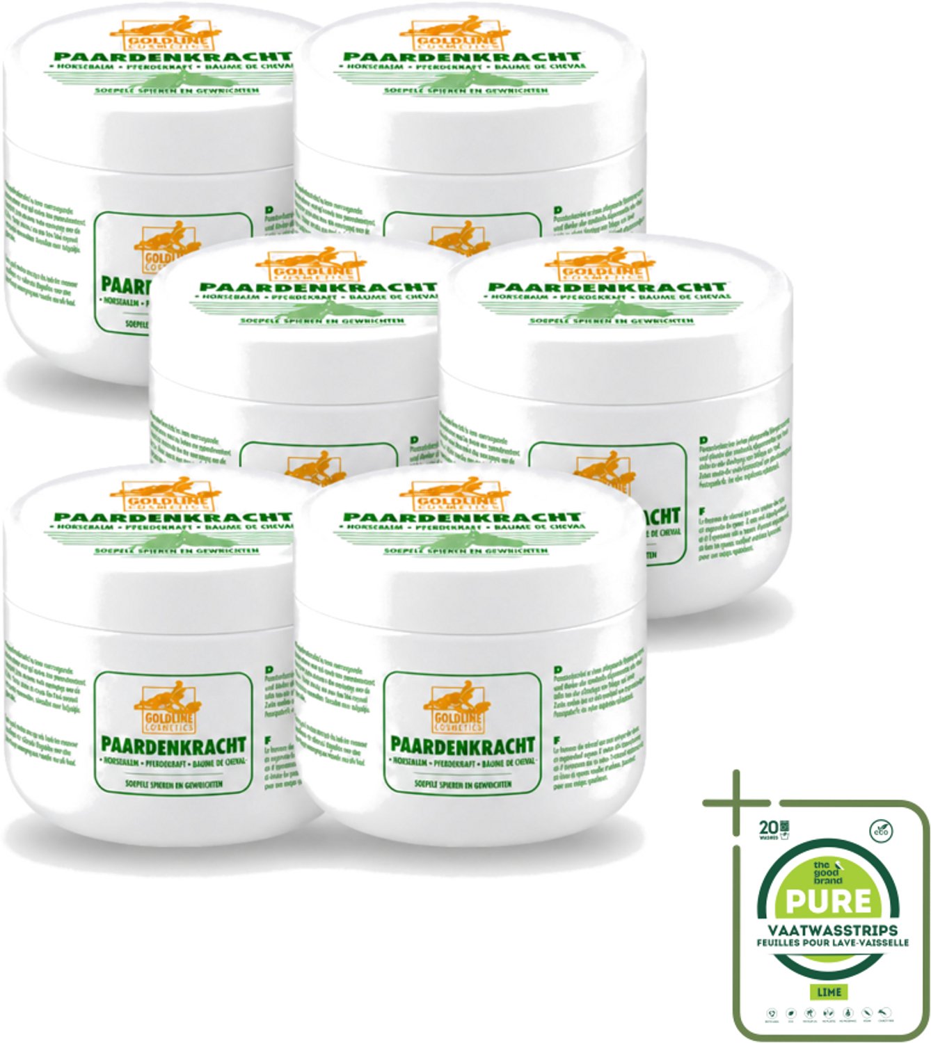 6 x Goldline - Bodycrème - Paardenkracht - Herstel & Verzorging - 250 ml - Grootverpakking - Vaatwasstrips - Paardenkracht Bodycrème - Huid Herstel - Huid Verzorging - Spieren Verzorgen - Gewrichten Verzorgen
