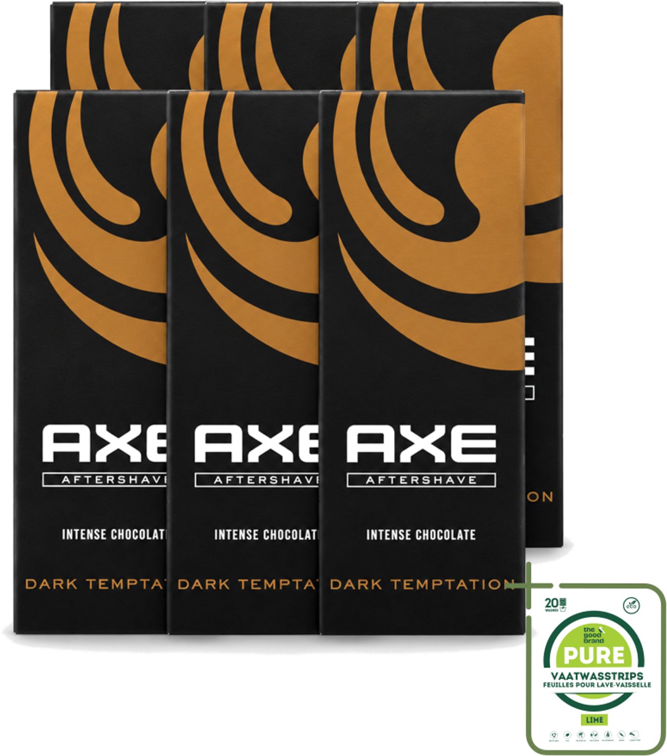 6 x Axe - Aftershave - Dark Temptation - Intense Chocolate - 100 ml - Grootverpakking - Vaatwasstrips - Aftershave - Chocola - Aftershave Voor Mannen - Geur - Verleidelijk Ruiken