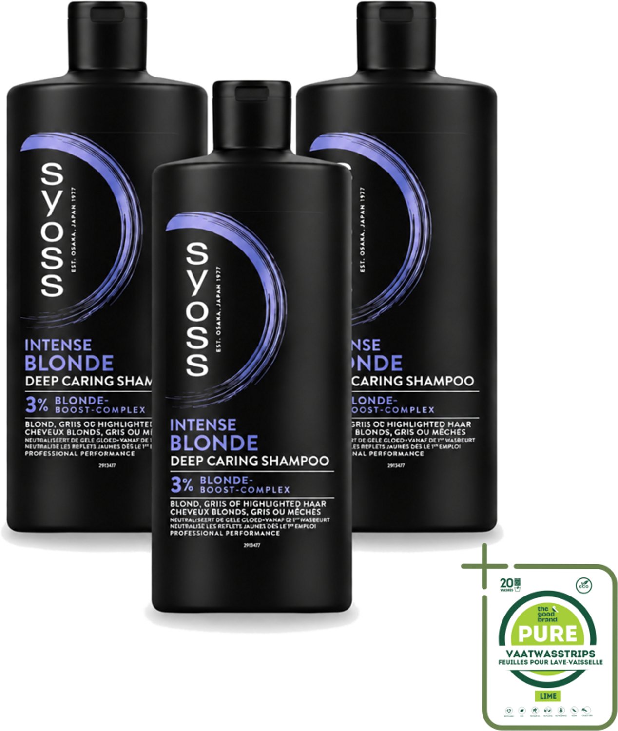 3 x Syoss – Shampoo – Blonde – 440 ml - Grootverpakking - Vaatwasstrips - Blond Haar - Koel Blond - Gele Ondertoon - Kleurintensiteit - Haar Verzorging