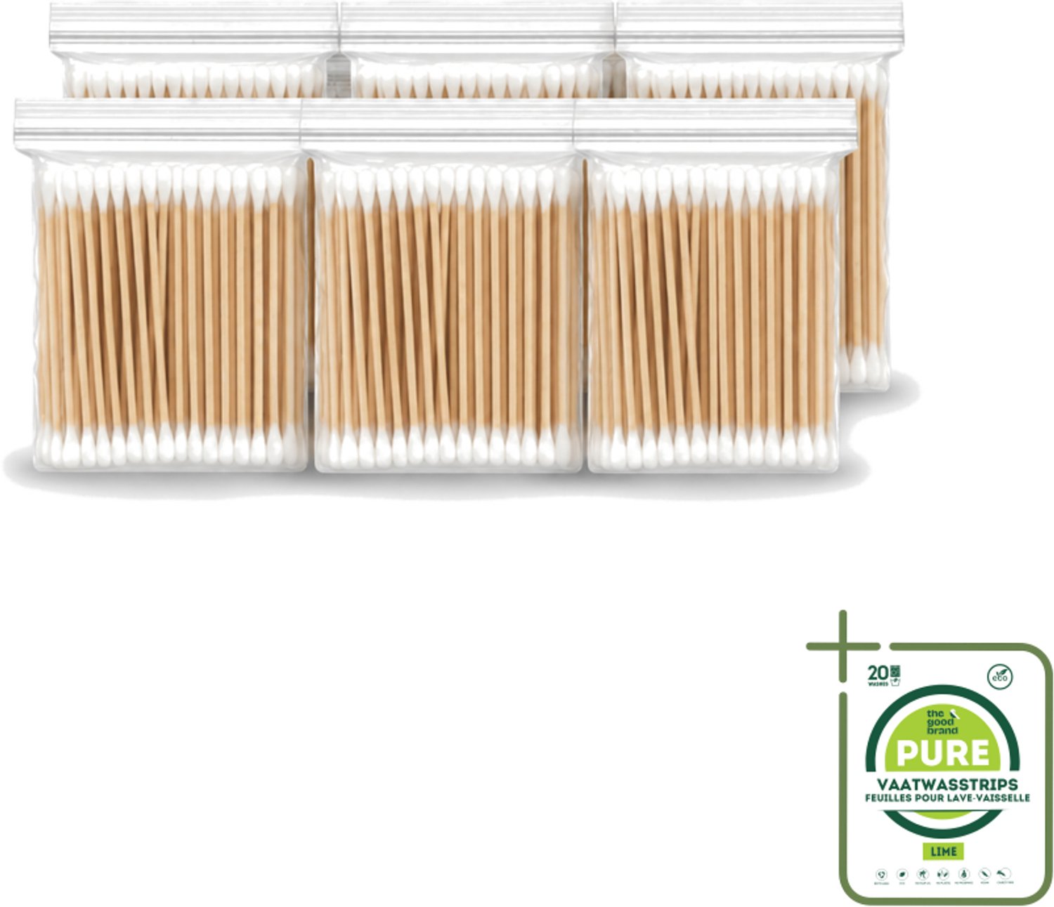 6 x Wattenstaafjes – Hout – Verzorgend – Duurzaam - Grootverpakking - Vaatwasstrips - Houten Wattenstaafjes - Oorverzorging - Hygiëne - Make-up - Nagelriemen