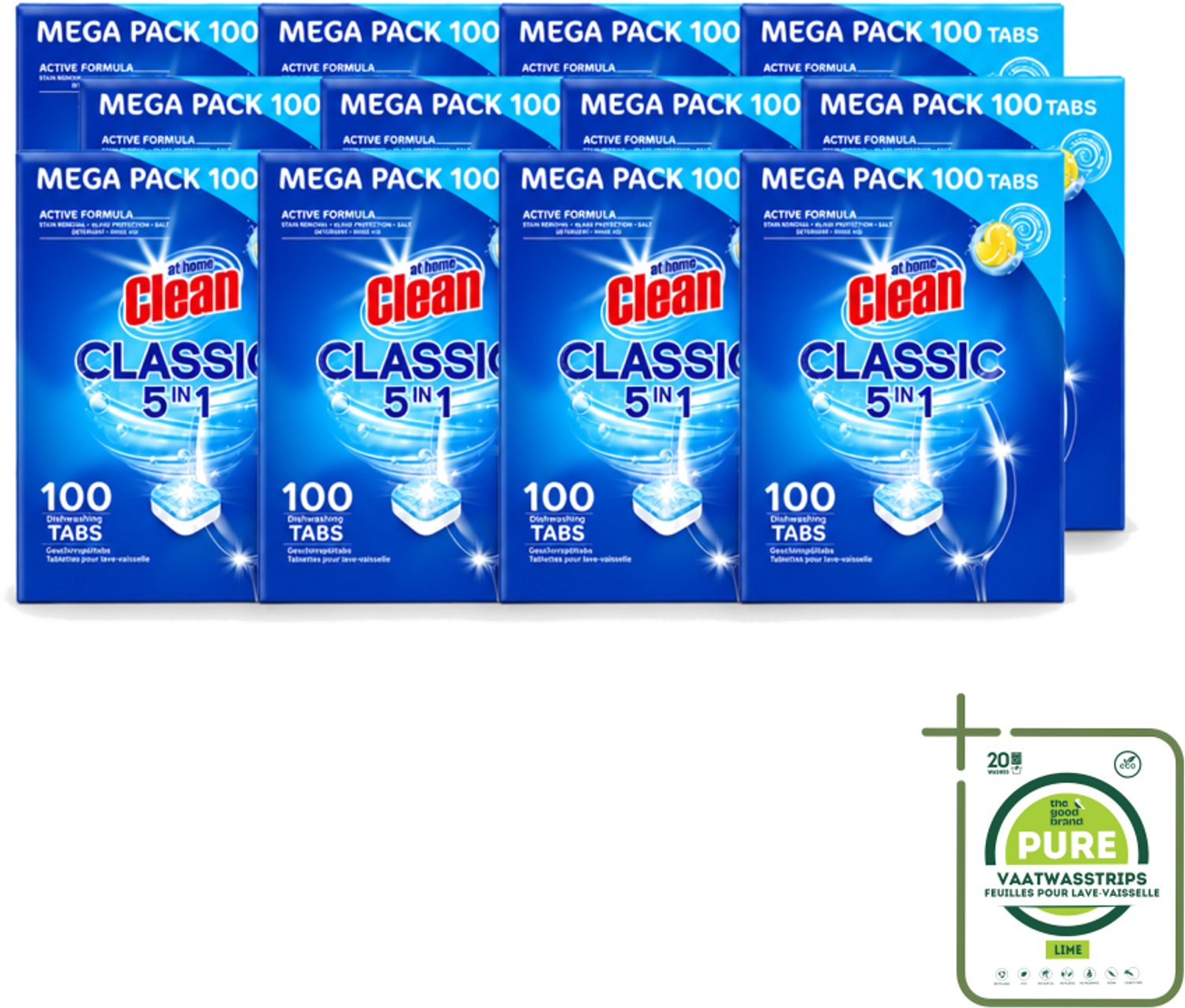 12 x At Home – Vaatwastabletten 5-in-1 – Classic Citroen – 100 Tabs - Grootverpakking - Vaatwastabletten - Vaatwassen - Reinigen - Citroengeur - Glans
